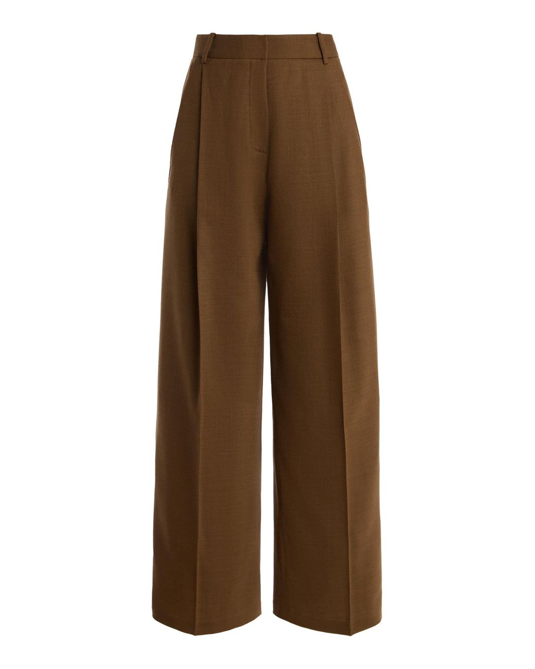 Oscar de la Renta Brown Tailored Wool-Blend Wide-Leg Pants