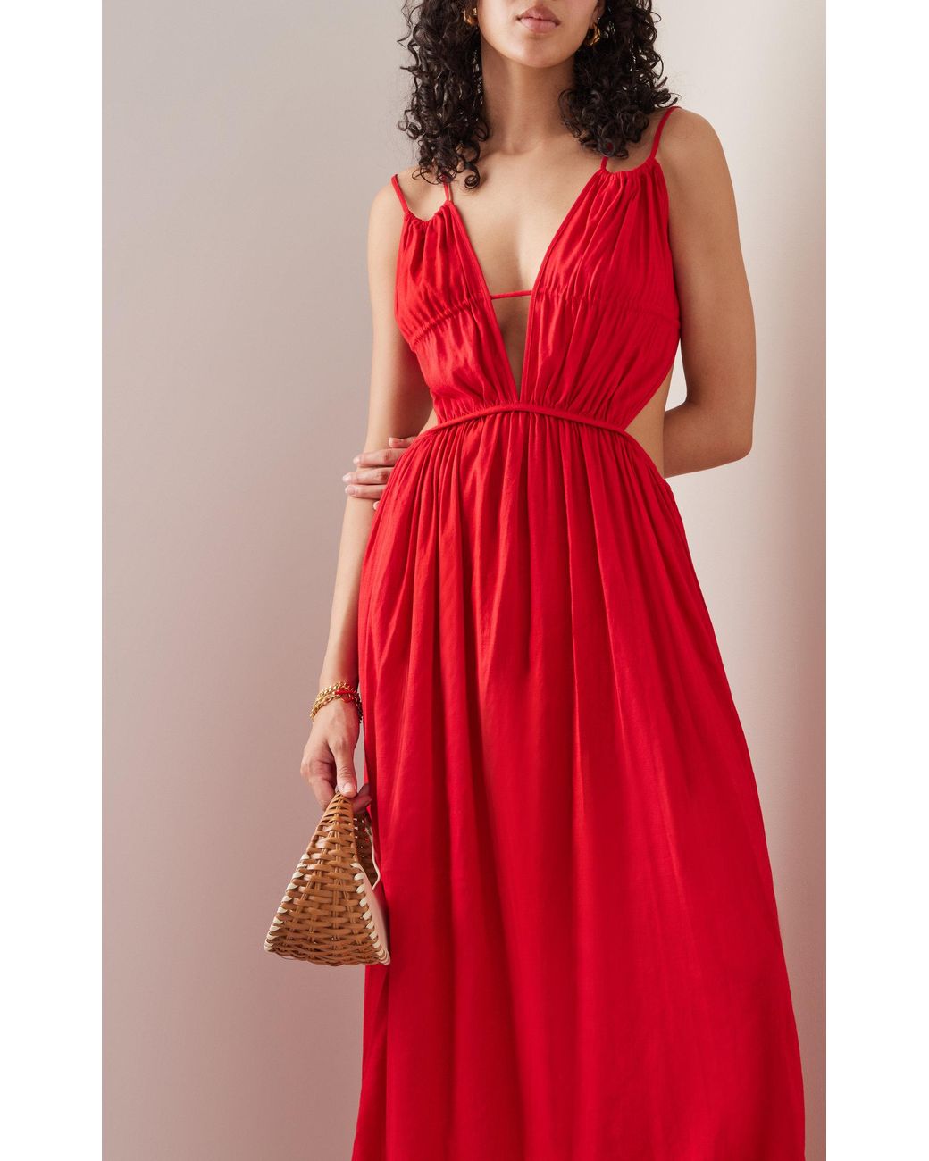 linen sleeveless midi dress Lacy Sleeveless Linen Midi Dress in Straw By DISSH
