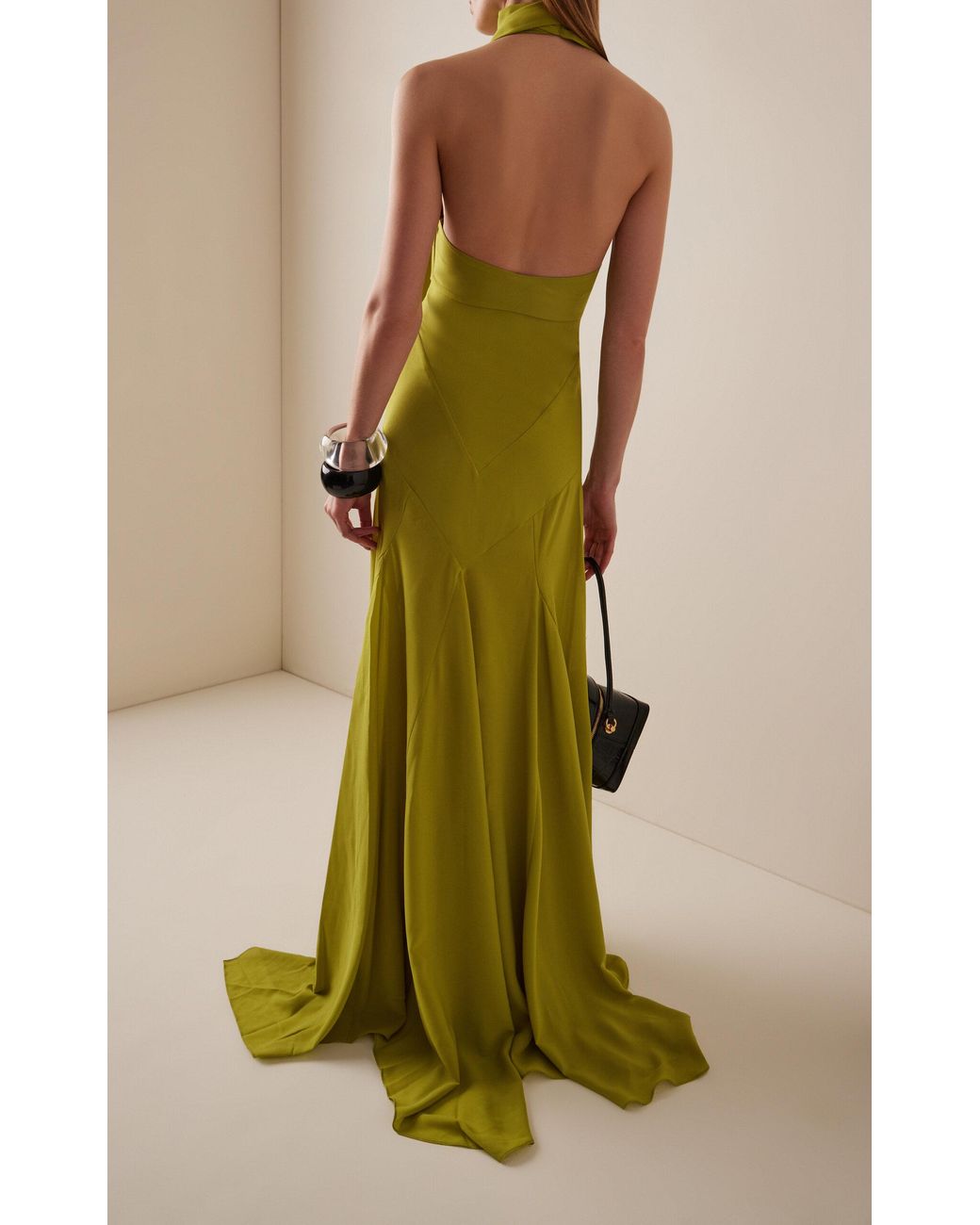 Siedres Exclusive Raye Crepe Maxi Halter Dress in Green