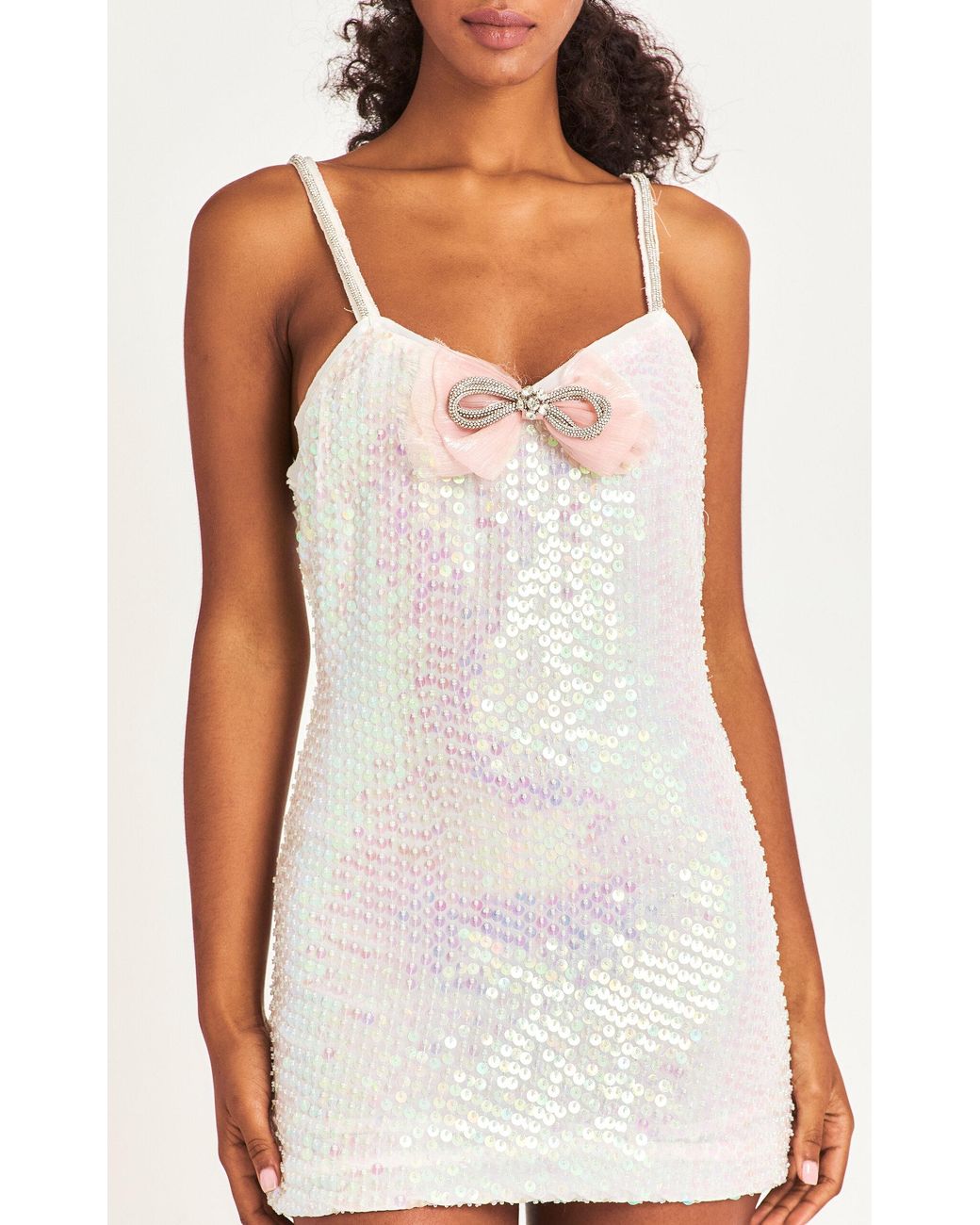 LoveShackFancy White Kumi Sequin Mini Dress