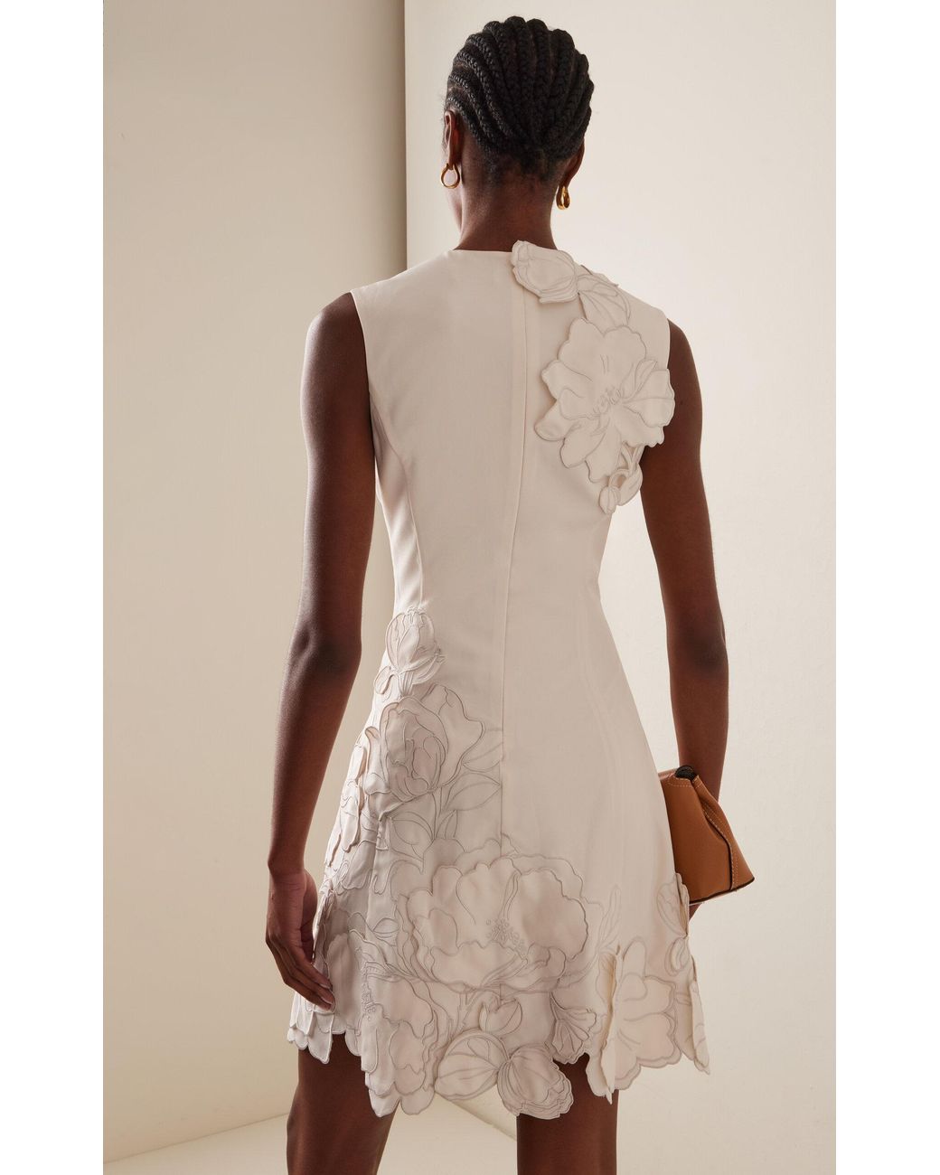 LEO LIN Chloe Floral-appliqud Crepe Mini Dress in White | Lyst
