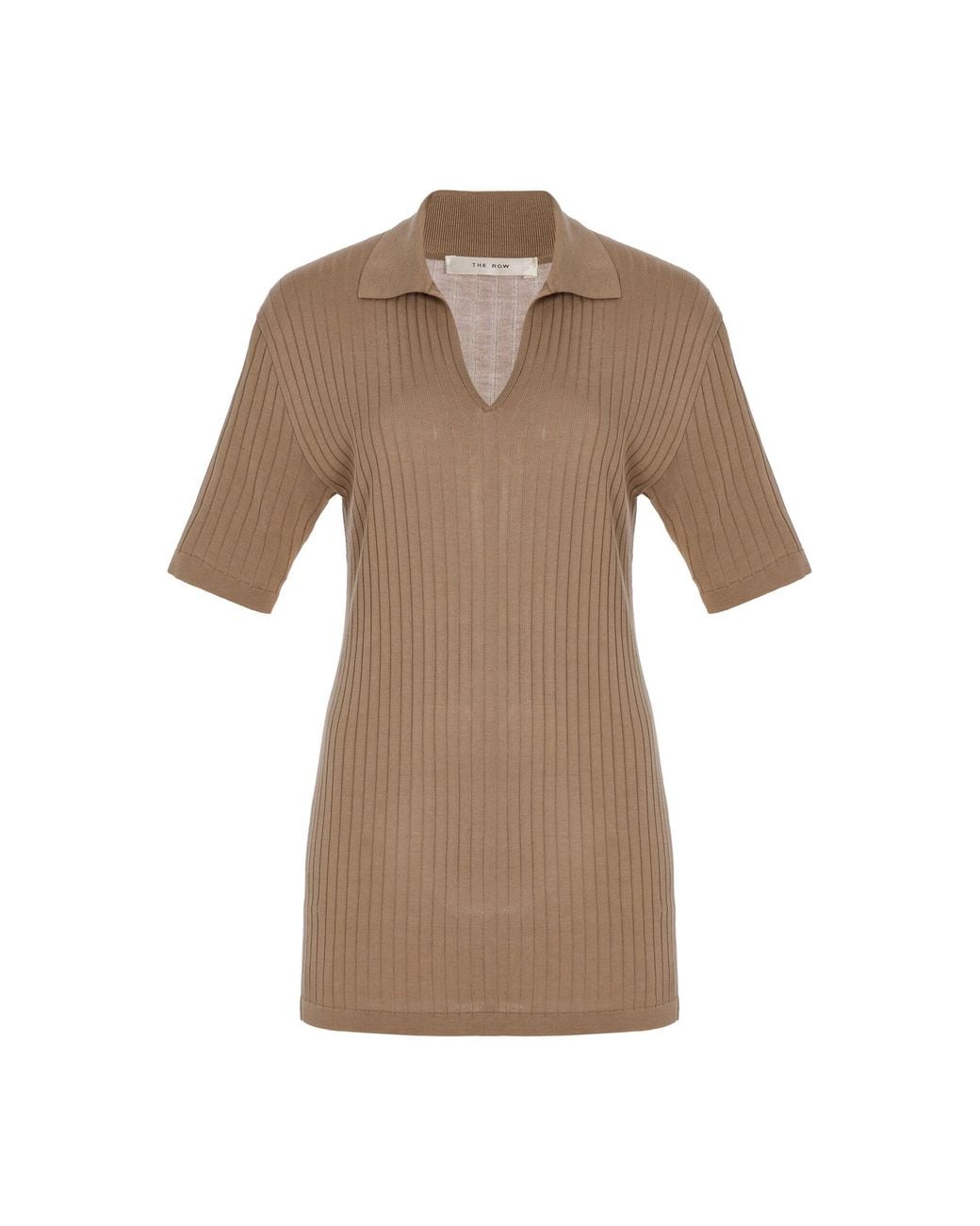 The Row Natural Kaiomi Ribbed-Knit Polo Top