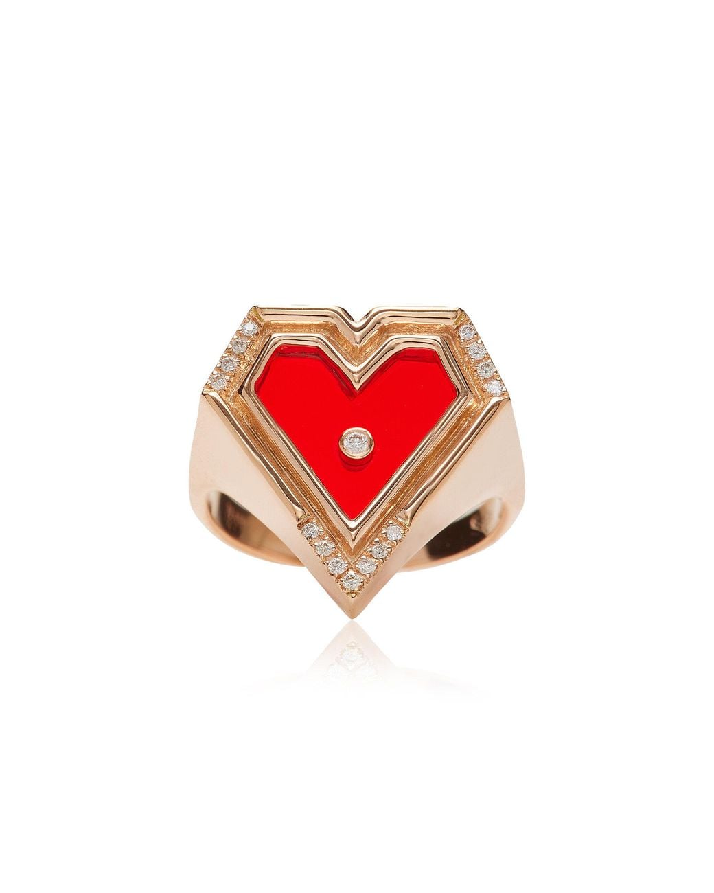 L'Atelier Nawbar Red Super Heart 18k Rose Gold Agate Diamond Ring