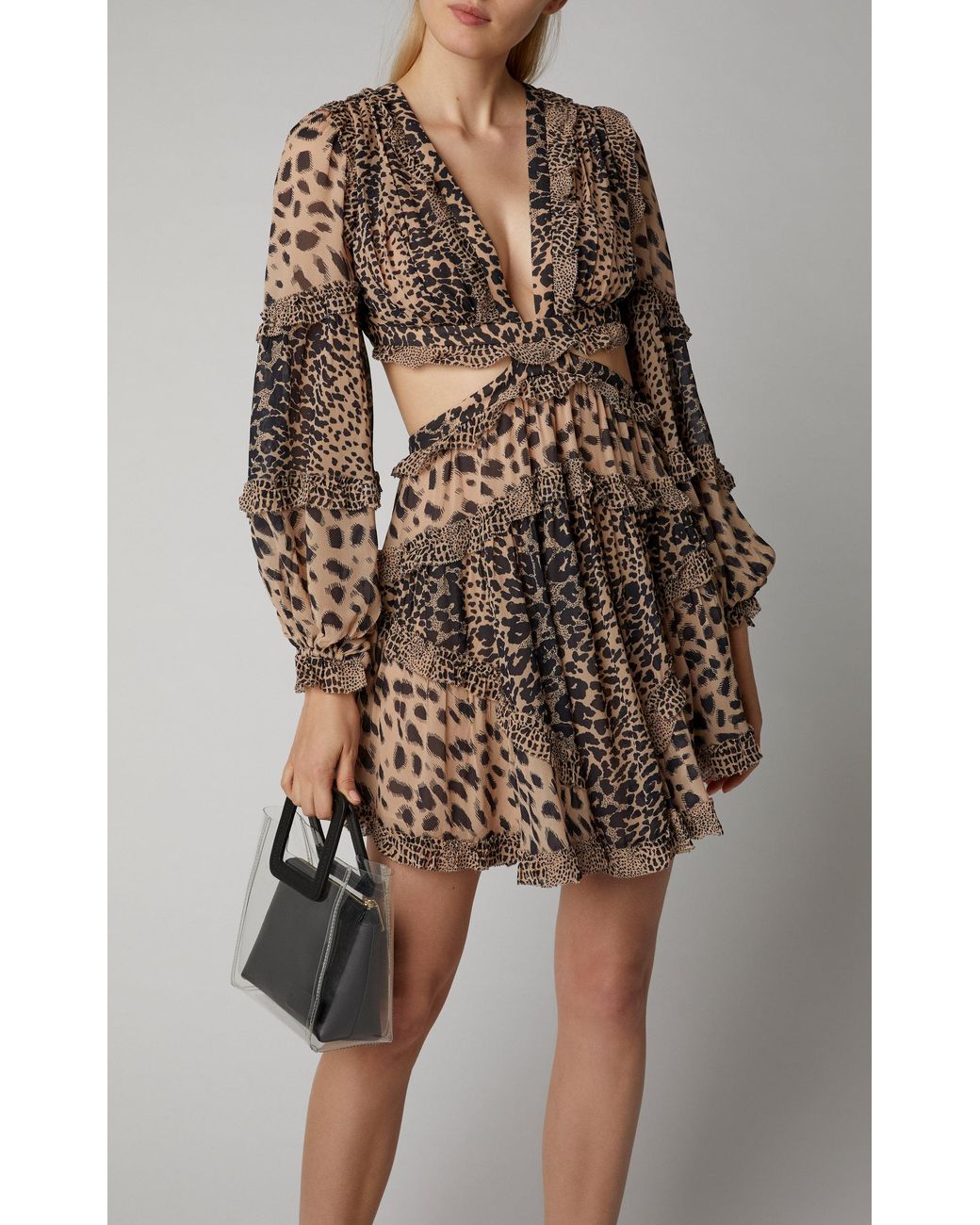 Zimmermann Allia Cutout Leopard-print Chiffon Mini Dress in Brown | Lyst