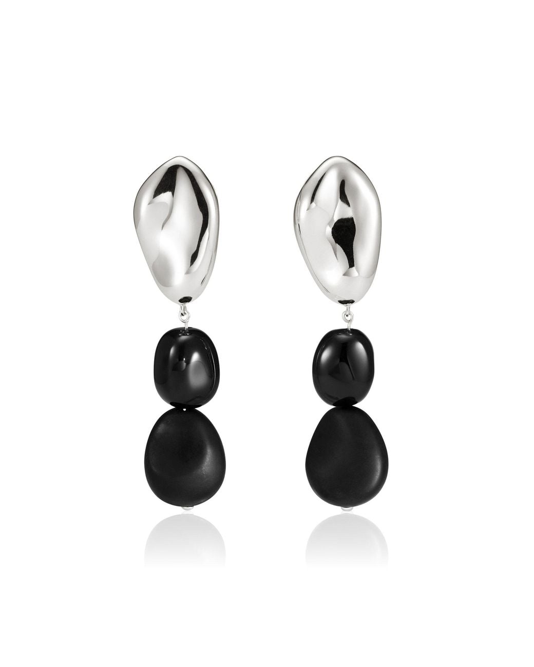 Agmes White Long Tess Sterling Onyx Earrings