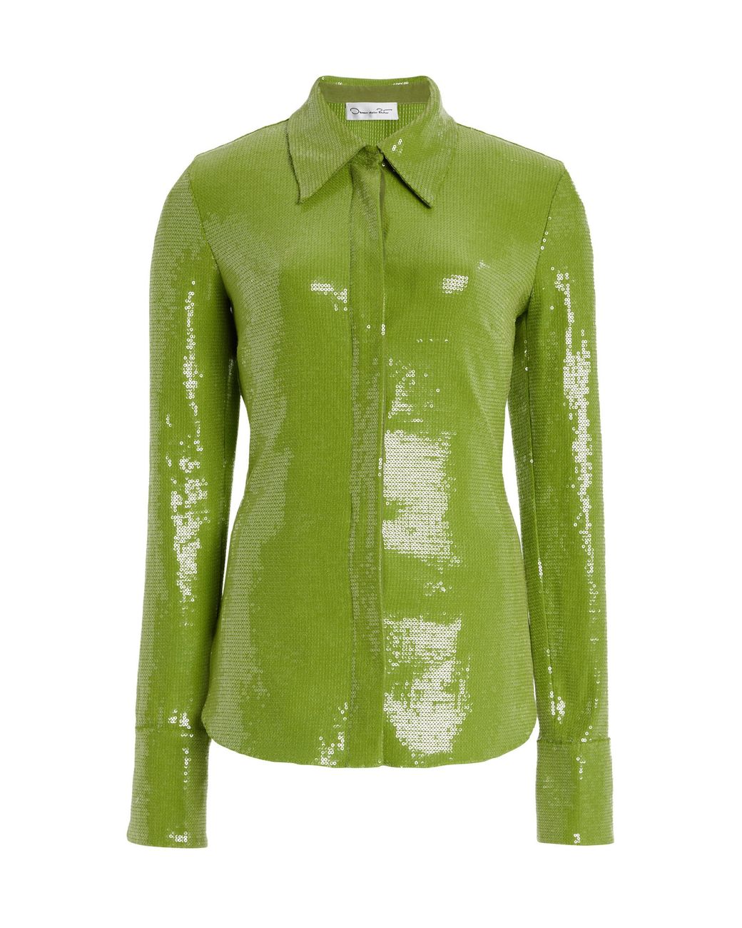 Oscar de la Renta Green Sequined Jersey Shirt