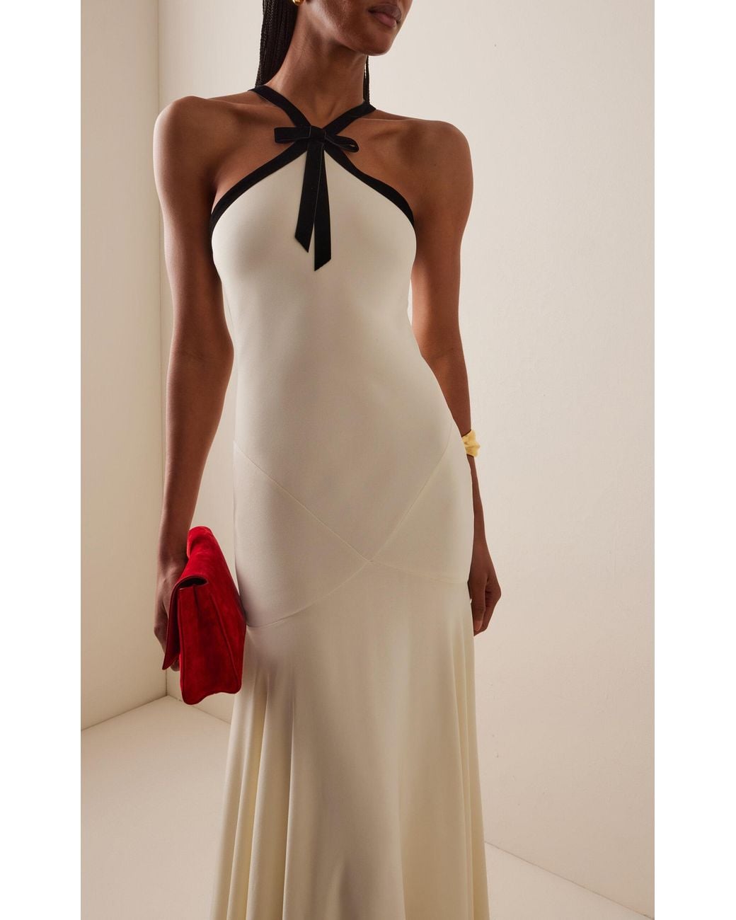 slim fit dress slacks Ochre Silk Halter Dress With Silk Flower  Rodarte