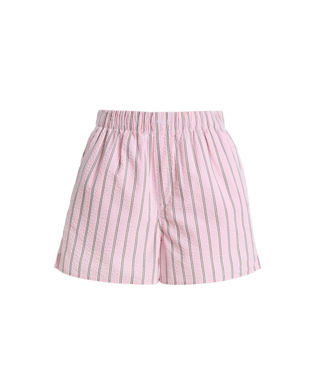 With Nothing Underneath Pink Exclusive The Boxer Striped Cotton Seersucker Shorts