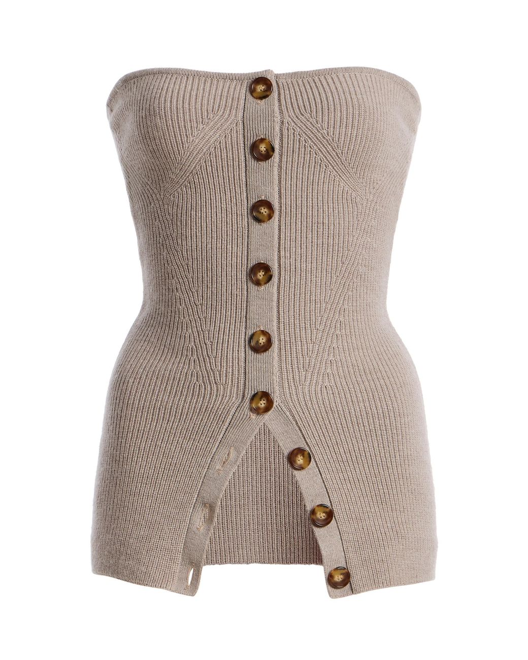 Ulla Johnson Brown Yanni Button-Detailed Wool Strapless Top