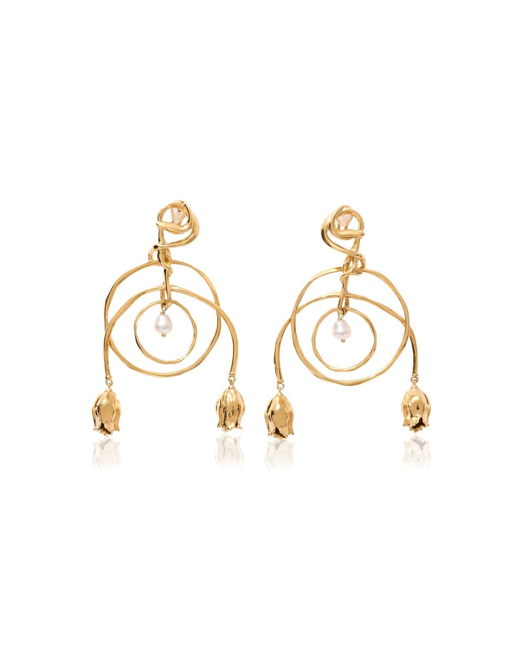 Chloé Metallic Floral-embellished Brass Drop Earrings