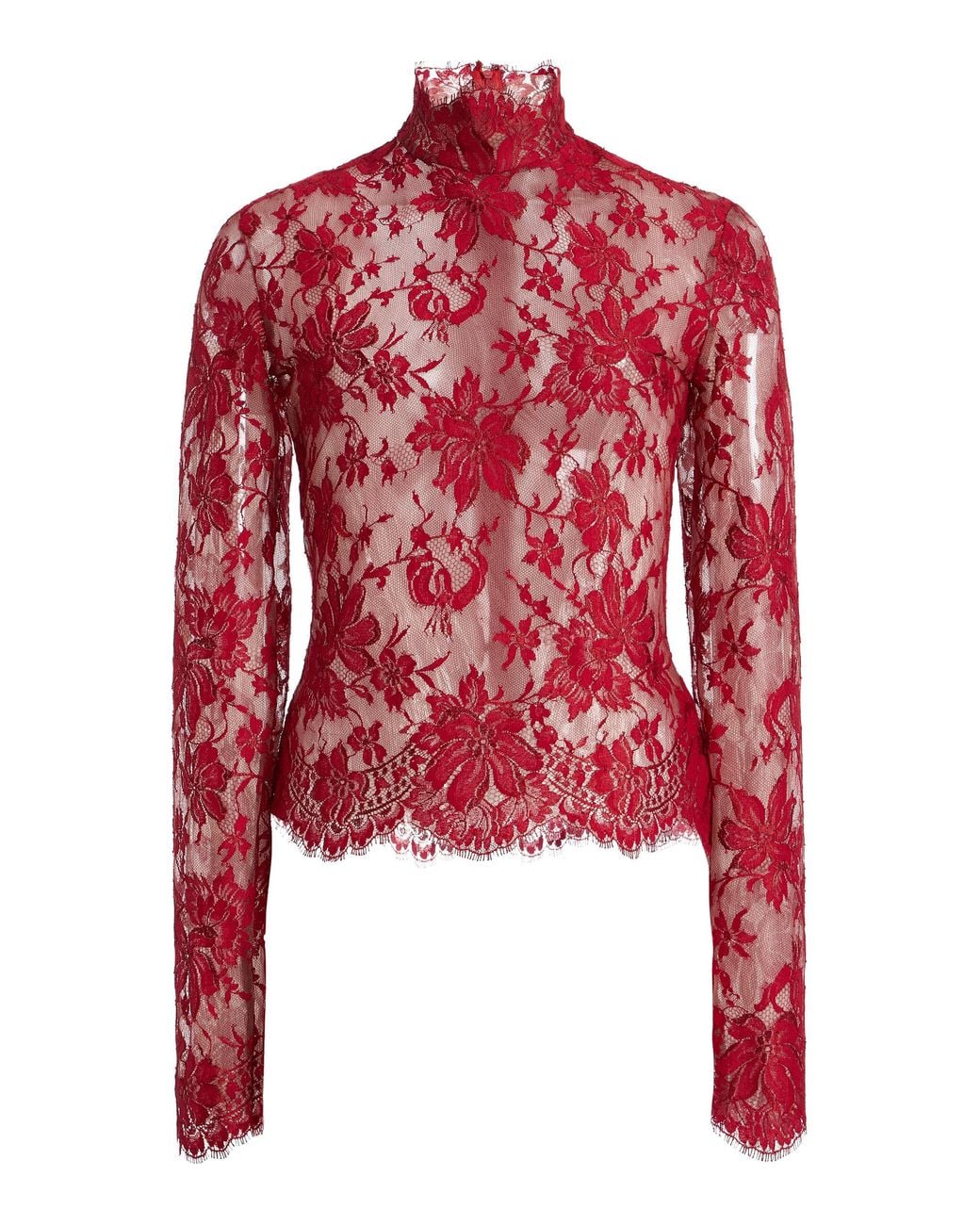 Franchise Red Paulina High Collar Lace Top