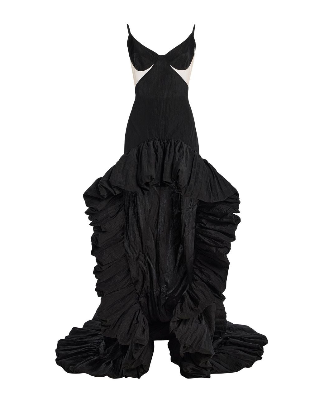 David Koma Black Ruffled Taffeta Gown