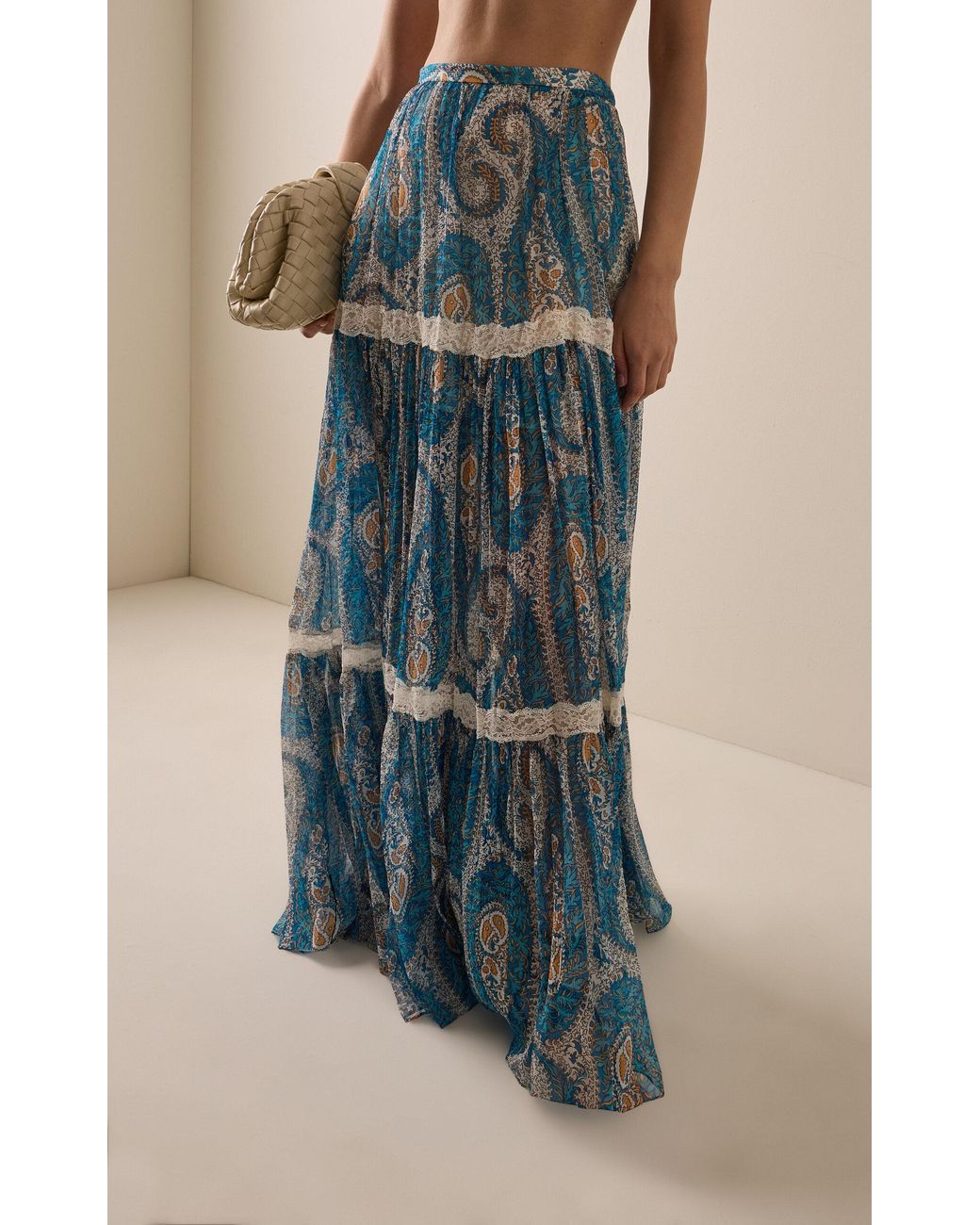 Etro Blue Tiered Silk Maxi Skirt