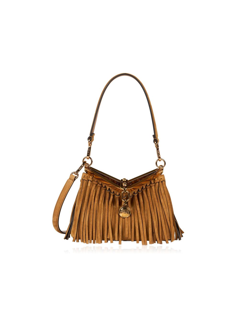 Etro Brown Small Leather Fringed Shoulder Bag