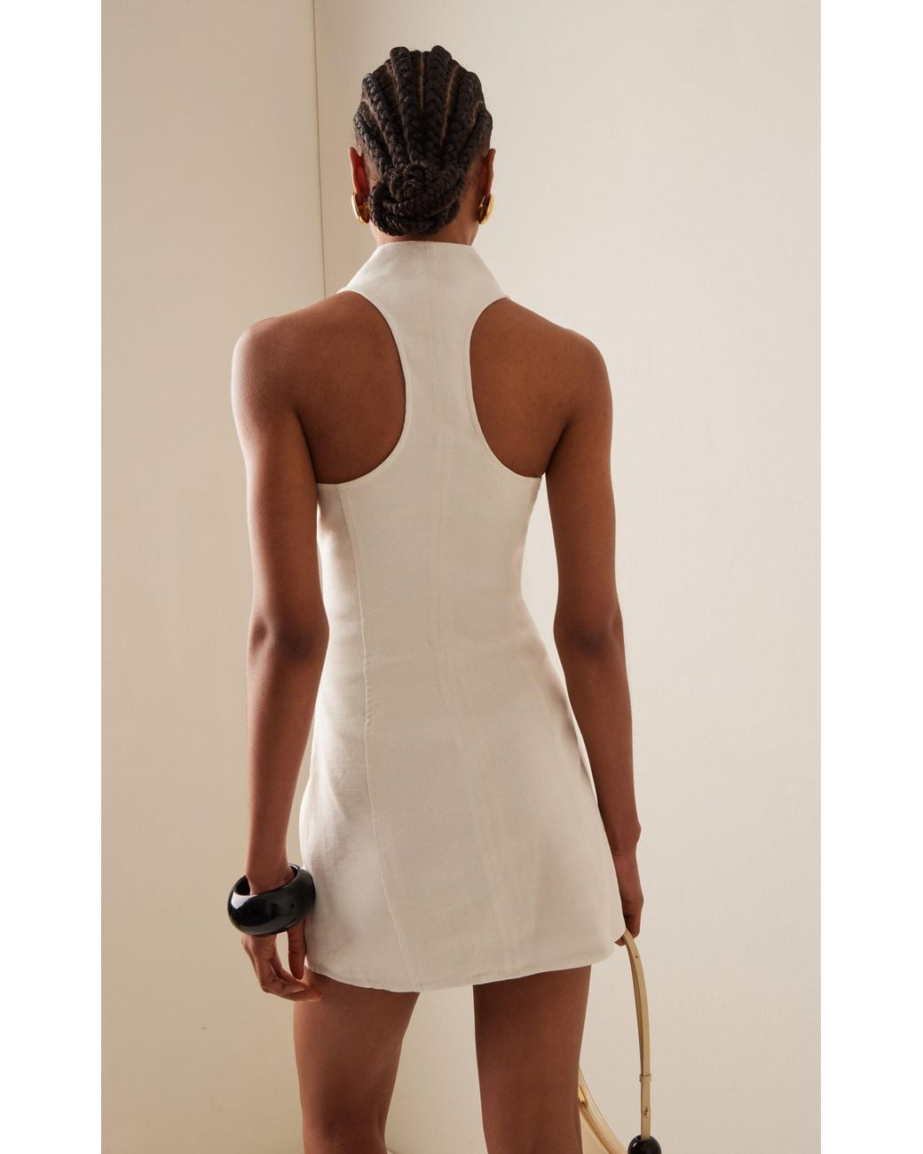 Cult Gaia Akaia High Collar Linen-blend Mini Dress in White | Lyst
