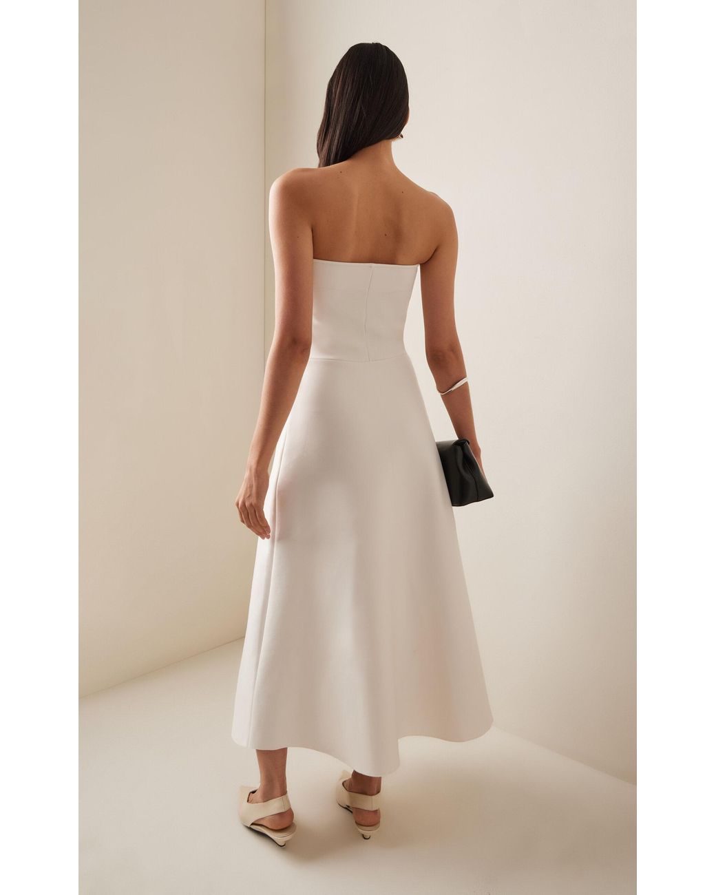 house of dagmar ruffled stretch-crepe strapless midi dress House of Dagmar Ruffled Stretch-crepe Strapless Midi Dress in White