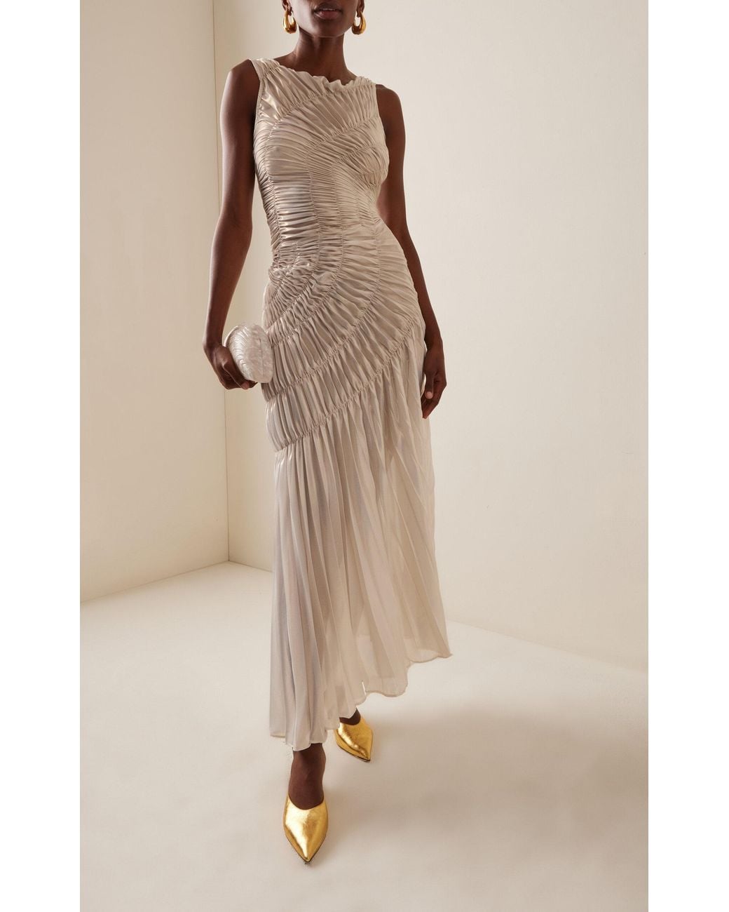 Georgia Hardinge Exclusive Fossil Shirred Metallic Chiffon Maxi Dress in  White | Lyst Canada