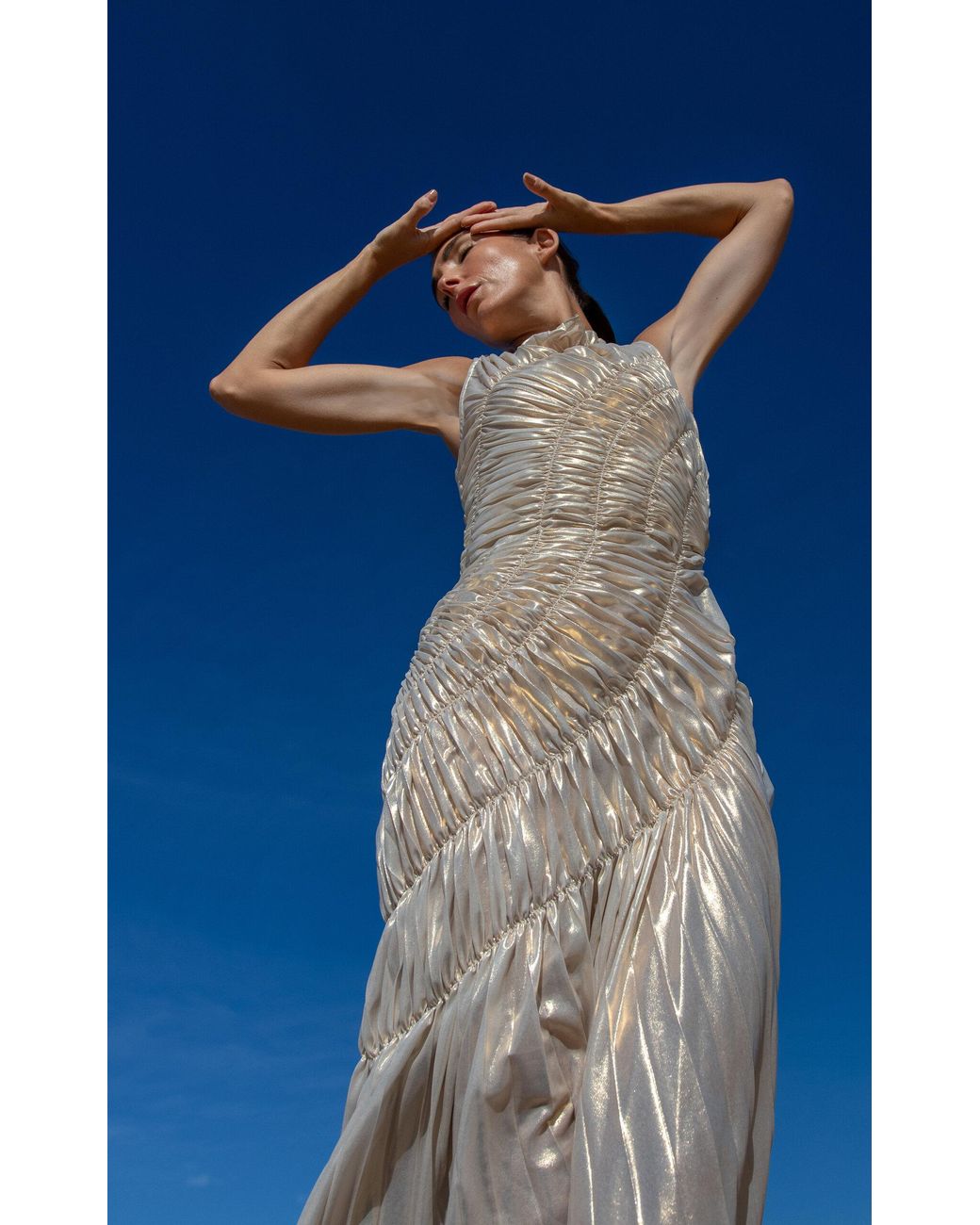 Georgia Hardinge Fossil Shirred Metallic Chiffon Maxi Dress in White | Lyst  Australia