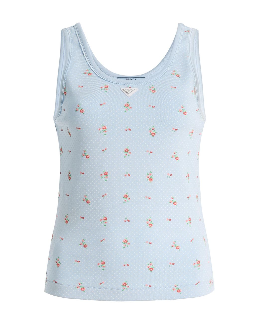 Prada Blue Bouquet-Print Cotton Tank Top