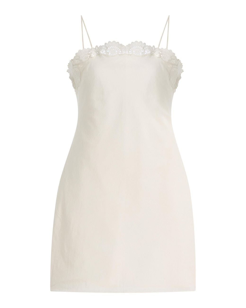 Posse White Darya Lace-Trimmed Linen-Cotton Mini Dress