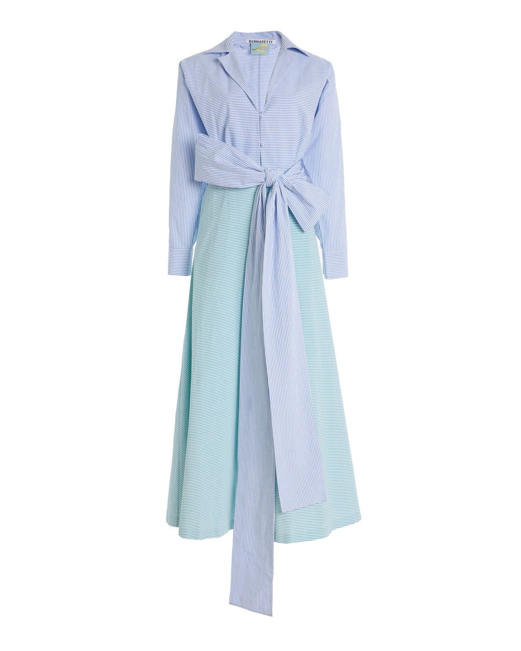 BERNADETTE Blue Exclusive Riviera Clarence Striped Cotton Maxi Shirt Dress