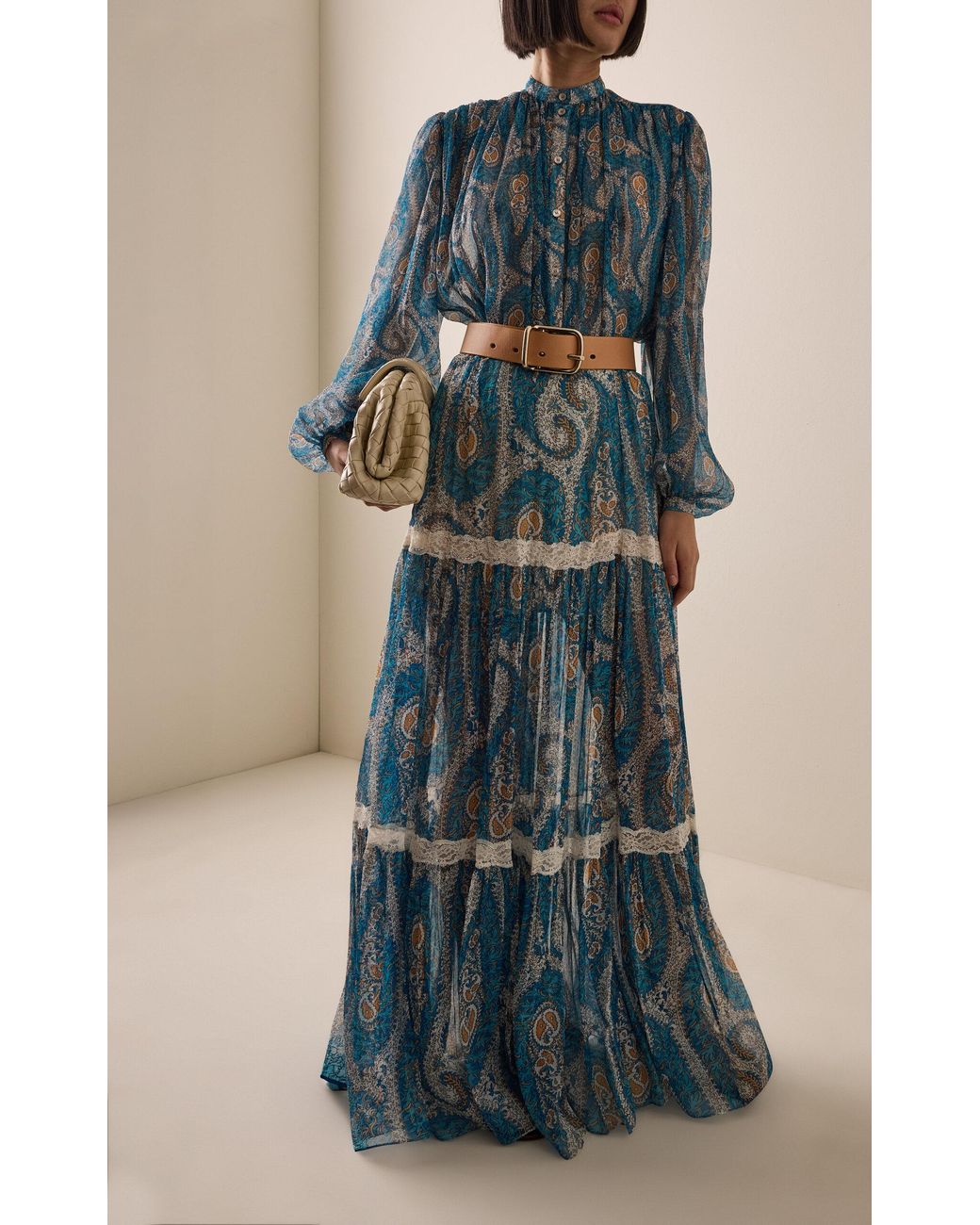 Etro Blue Tiered Silk Maxi Skirt