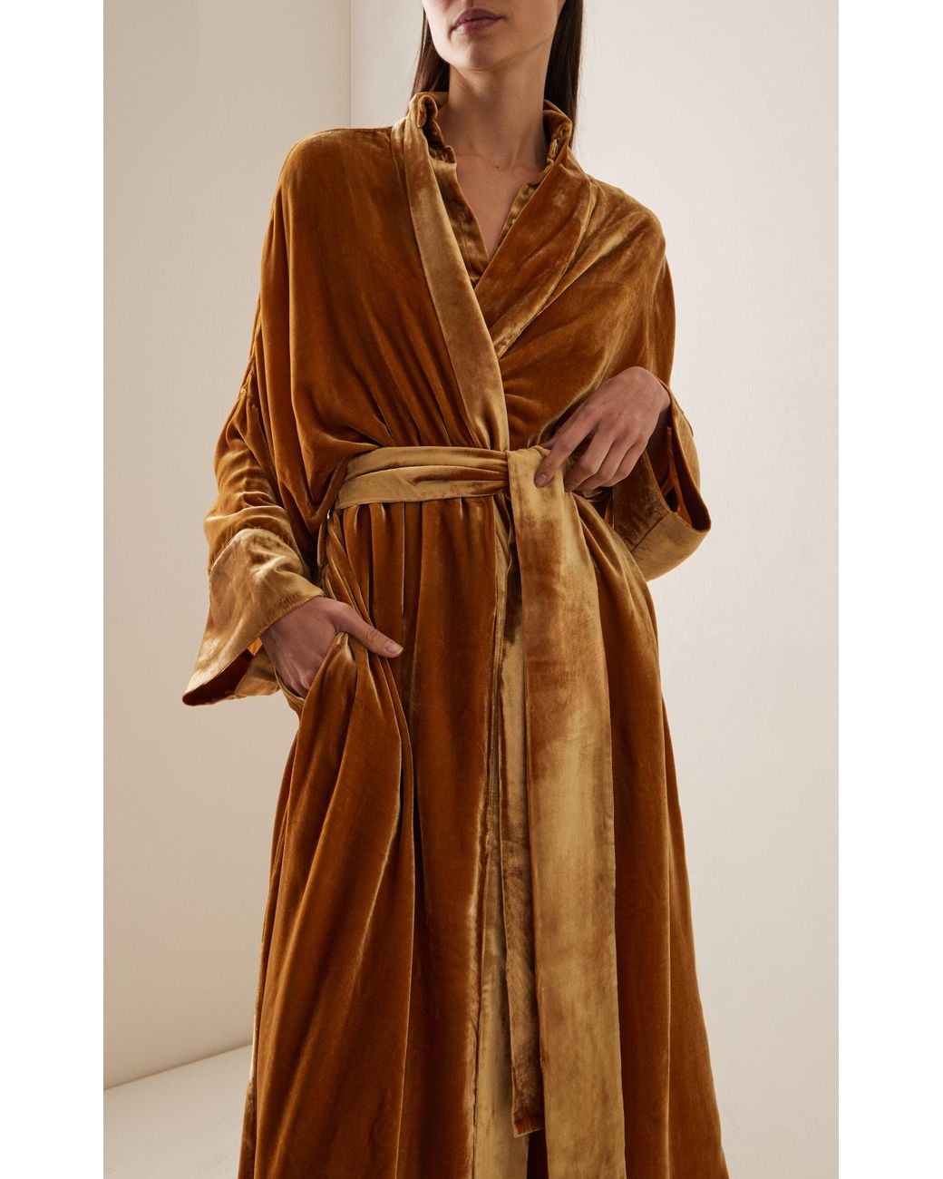 Mustard Velvet Kimono Dressing Gowns | Graham & Green