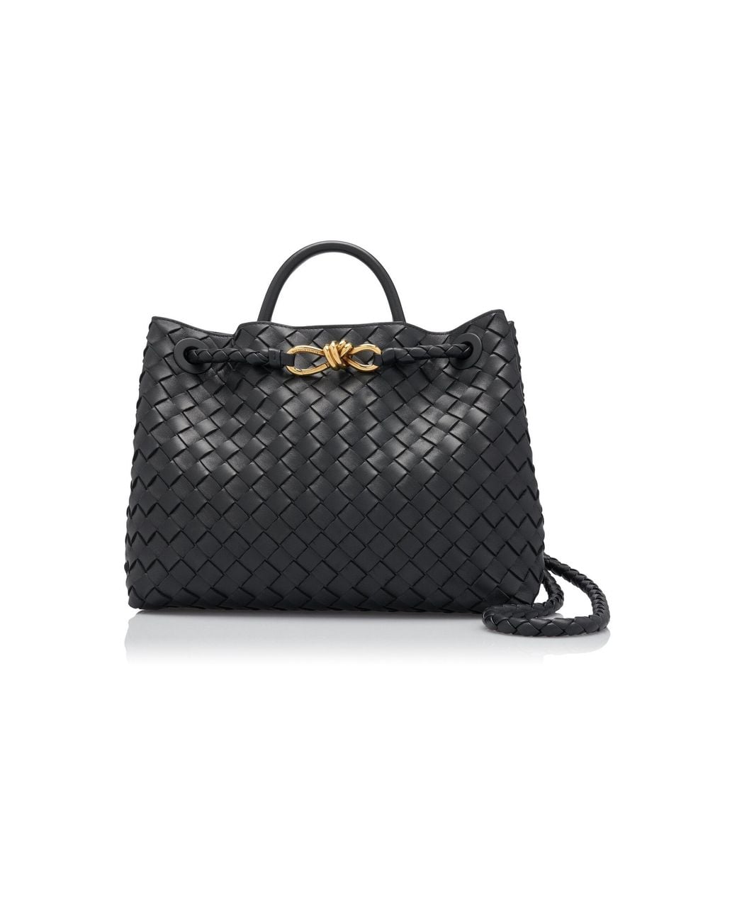 Bottega Veneta Black Medium Andiamo Intrecciato Leather Tote Bag