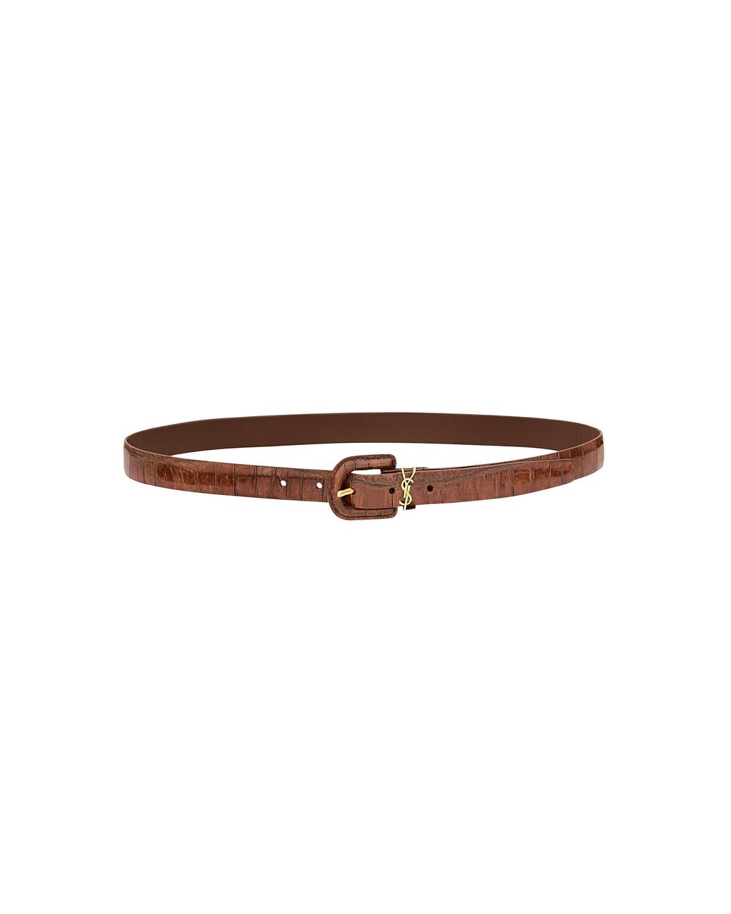 Saint Laurent Brown Cassandre Croc-effect Leather Belt