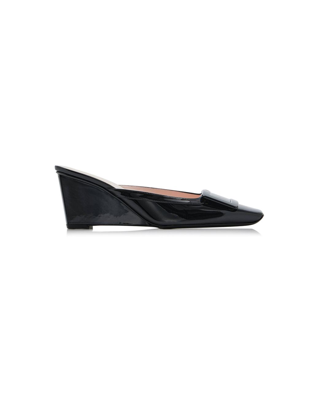 Roger Vivier Black Belle Vivier Leather Mule Wedges