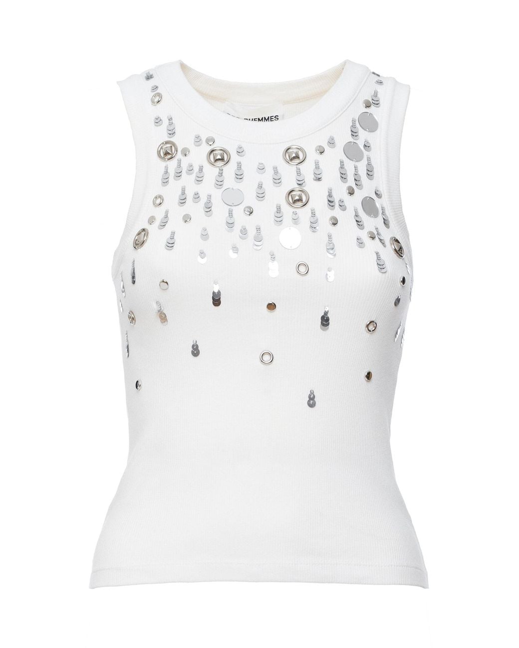 DES_PHEMMES Gray Embellished Stretch-Cotton Tank Top