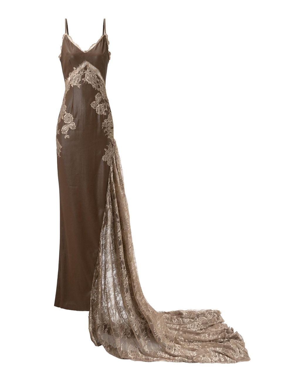 La Fuori Brown Antique Rose Slip Maxi Dress