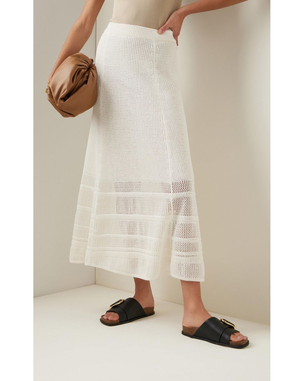 JOSEPH Women's White Ribbed-knit Cotton Midi Skirt