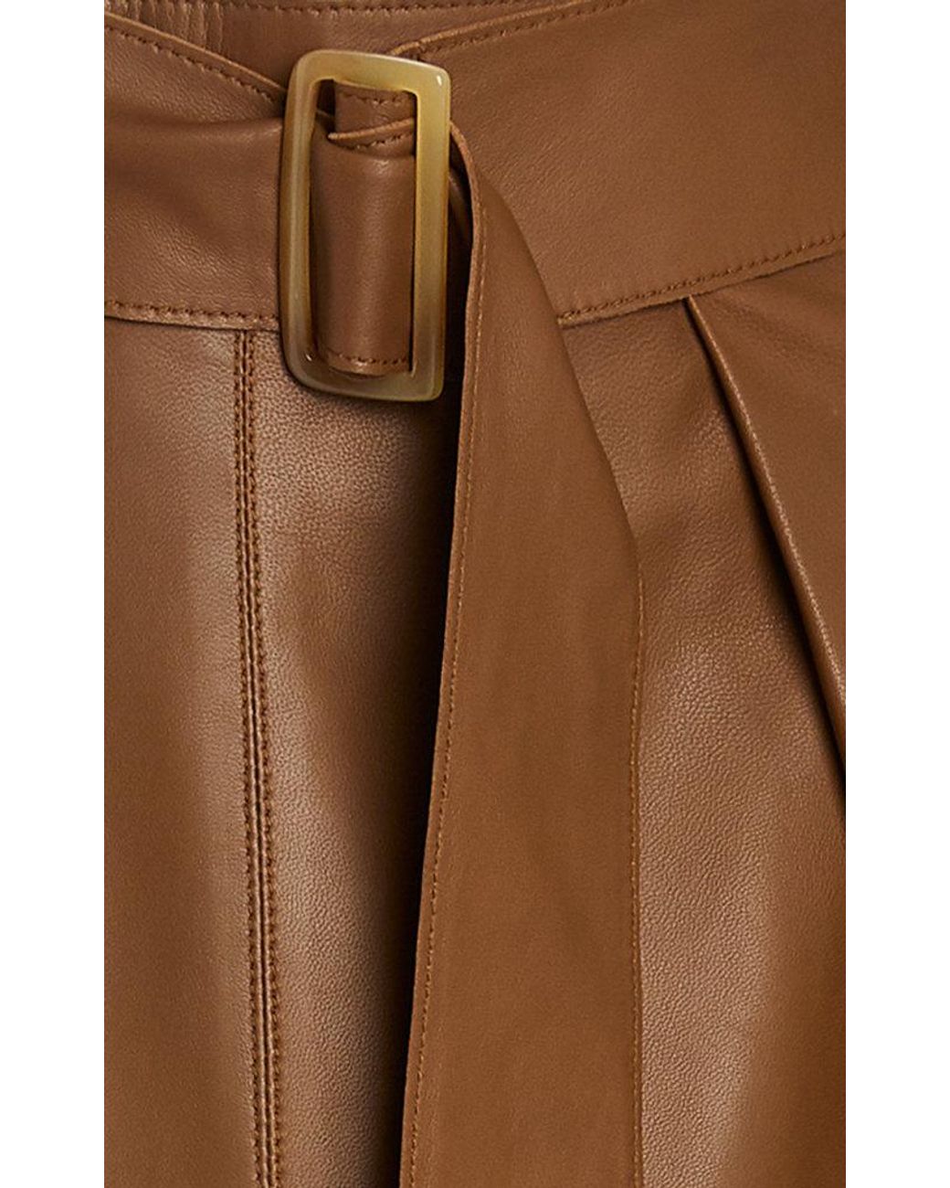 Vince Belted Leather Skirt in Brown