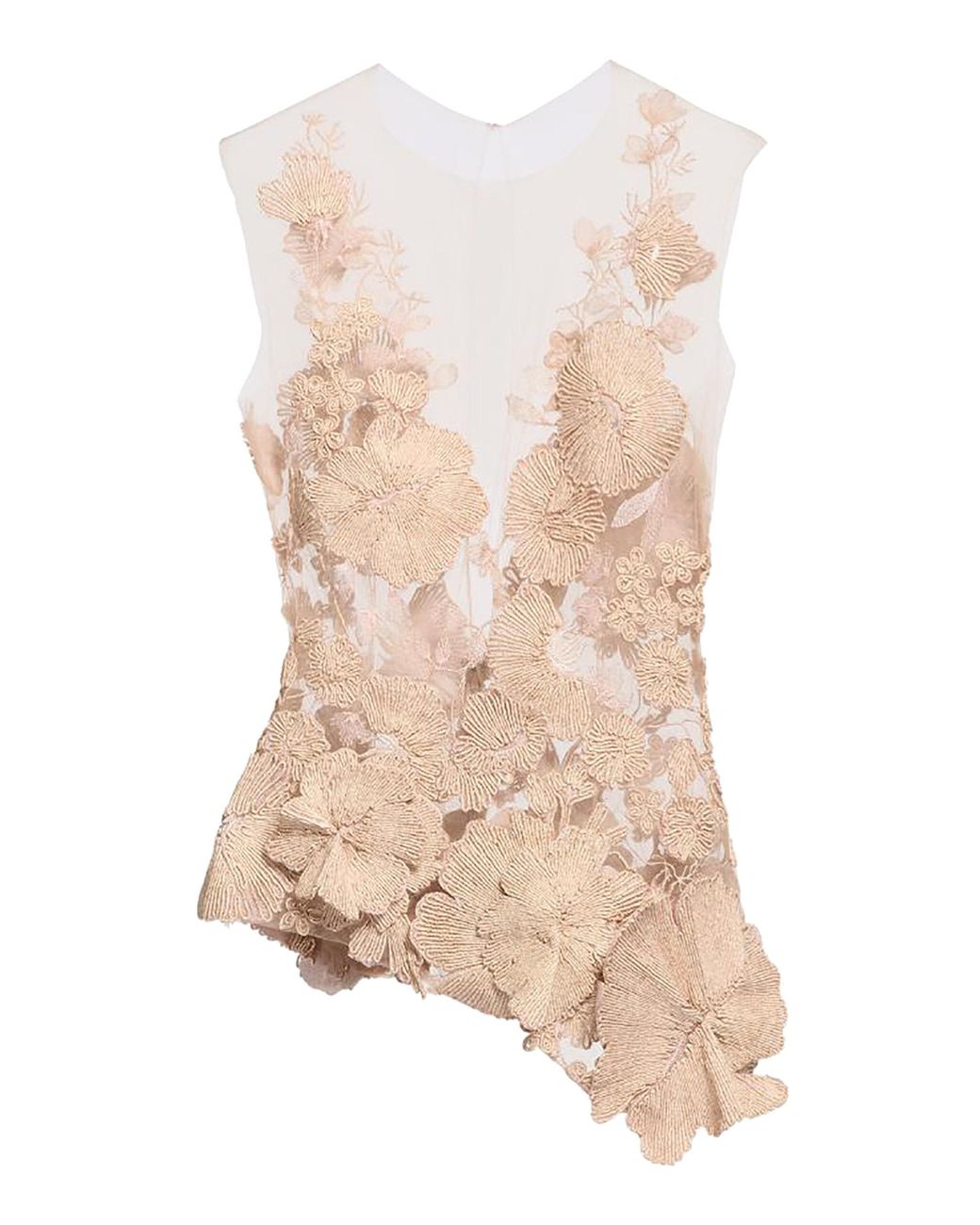 Elie Saab Natural Rafia Embroidery On Tulle Top