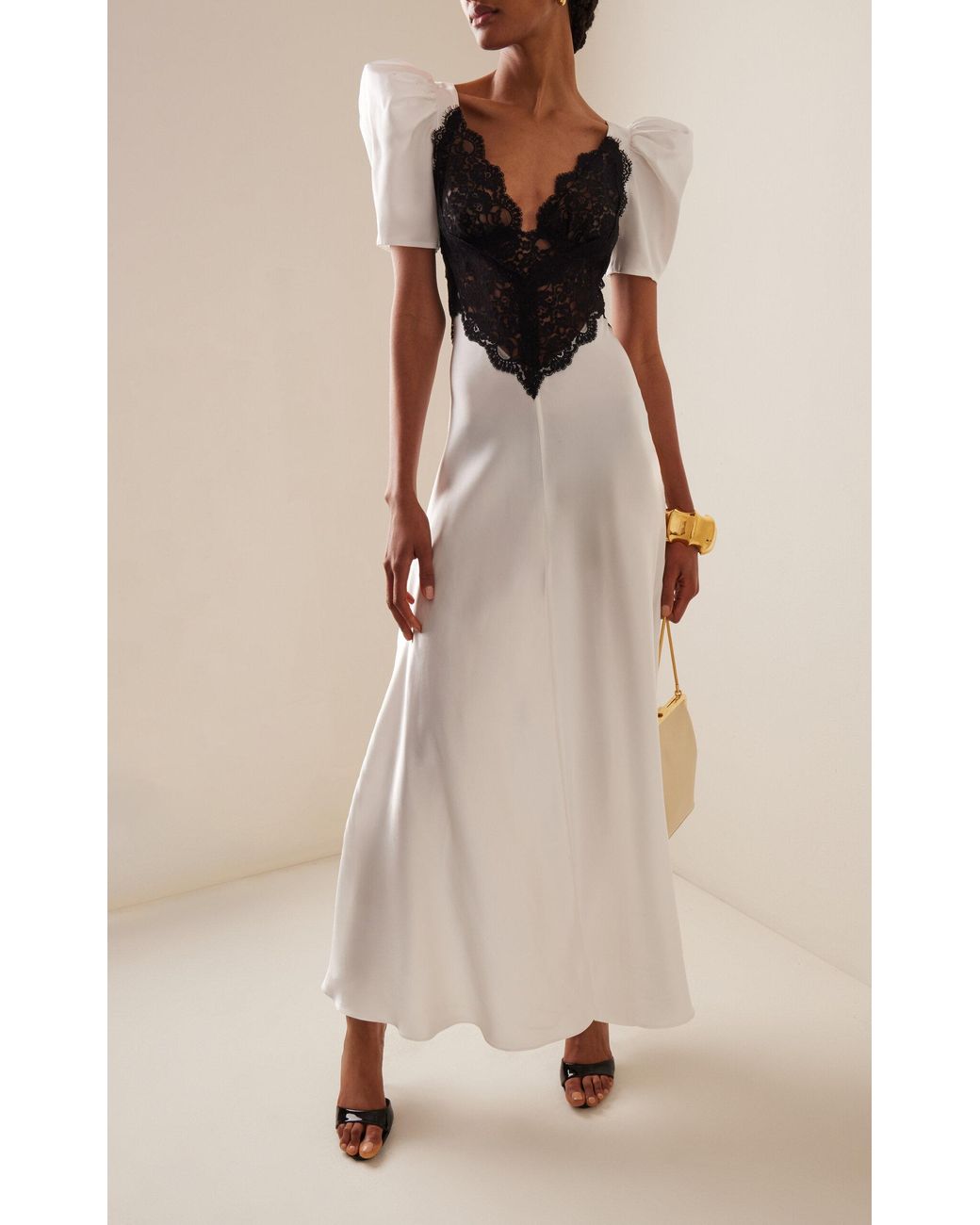 Rodarte Lace-trimmed Puff-sleeve Silk Maxi Dress in White | Lyst