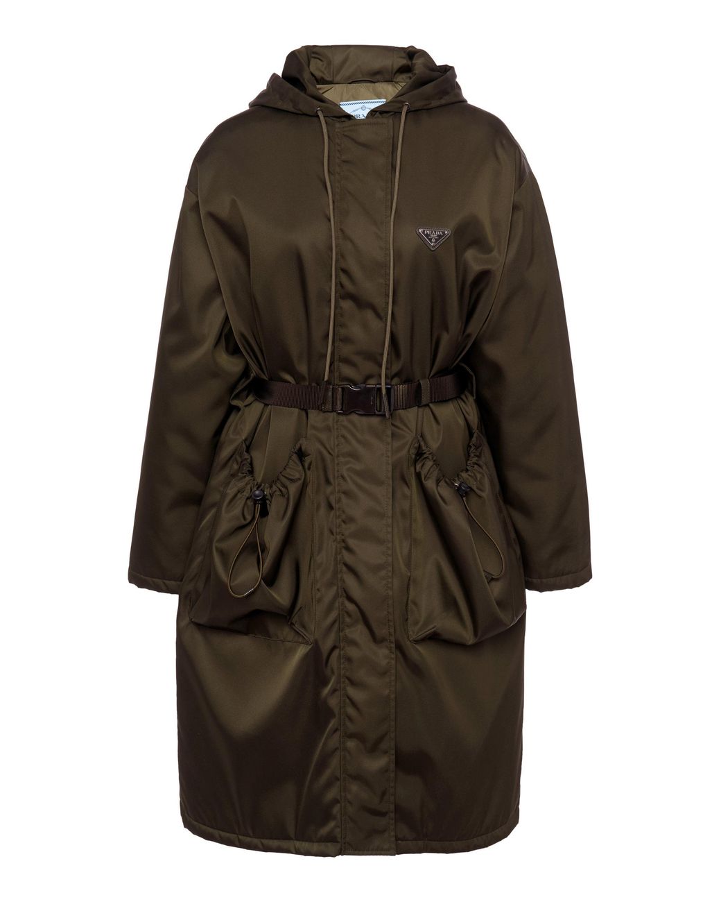 prada belted nylon coat