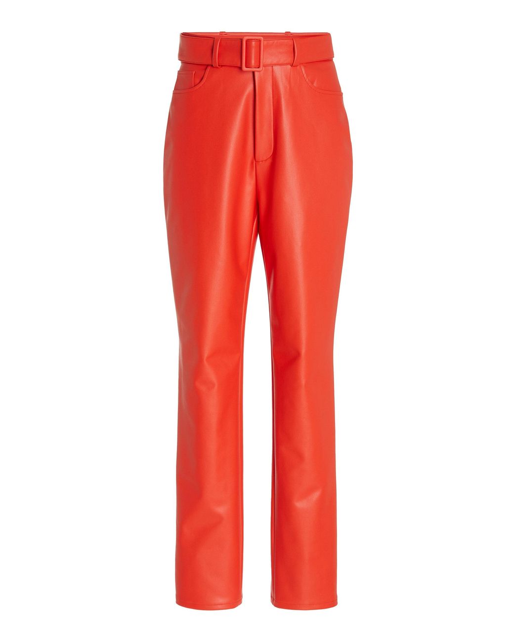 LAPOINTE Red Stretch Faux Leather High Waisted Belted Slim Jean