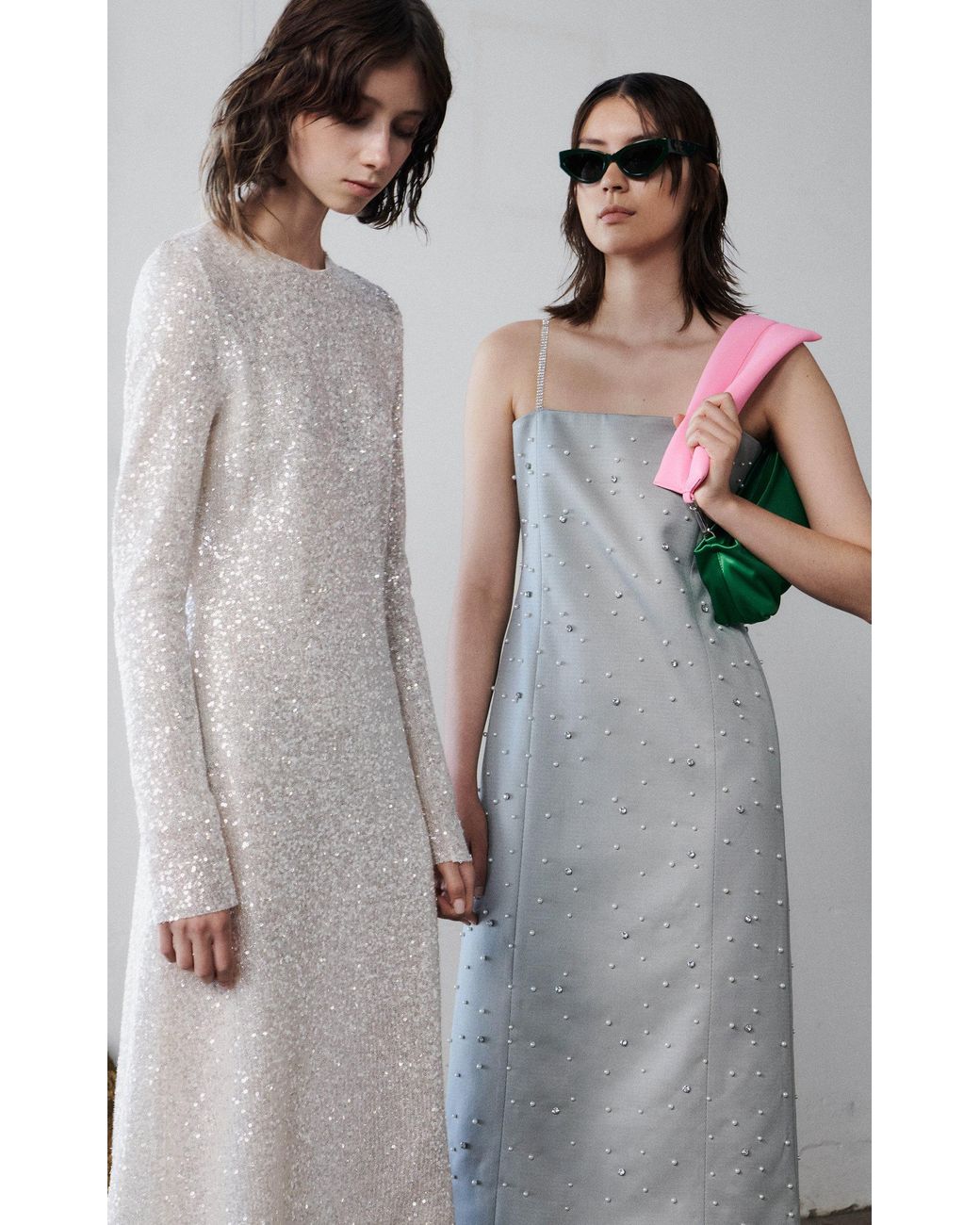 stine goya silver dress Stine Goya Celsia Sequin Midi Dress in White