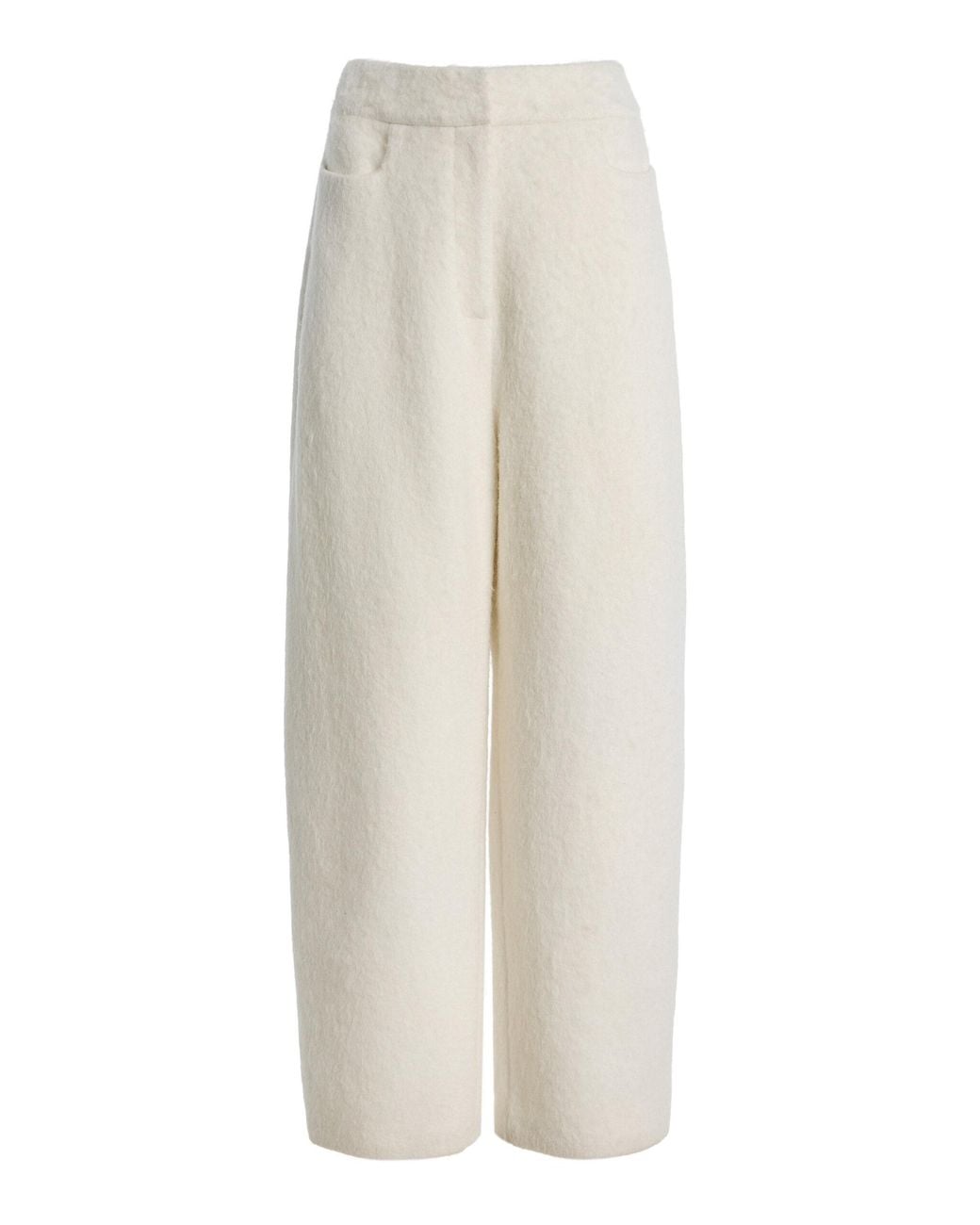 Bevza White Textured Wool-blend Trousers