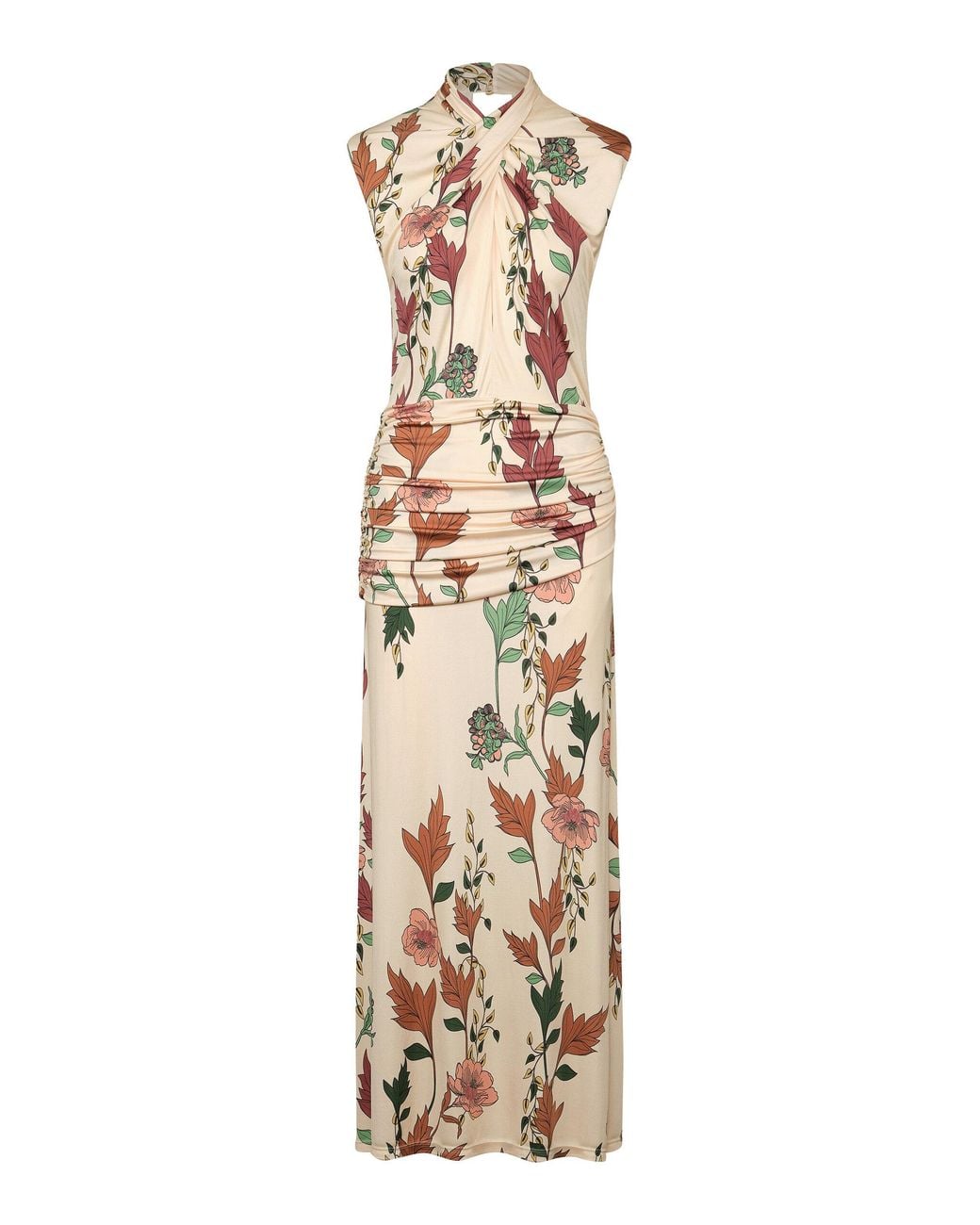Johanna Ortiz Metallic Hibiscus Compass Draped Maxi Dress