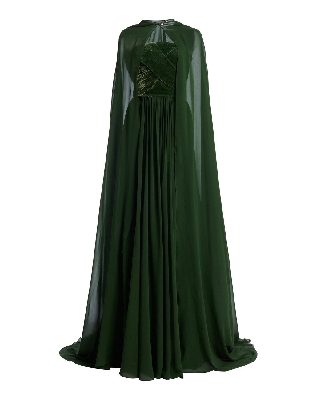 Elie Saab Cape-detailed Silk And Velvet Gown in Green | Lyst UK Elie Saab Cape-detailed Silk And Velvet Gown in Green | Lyst UK