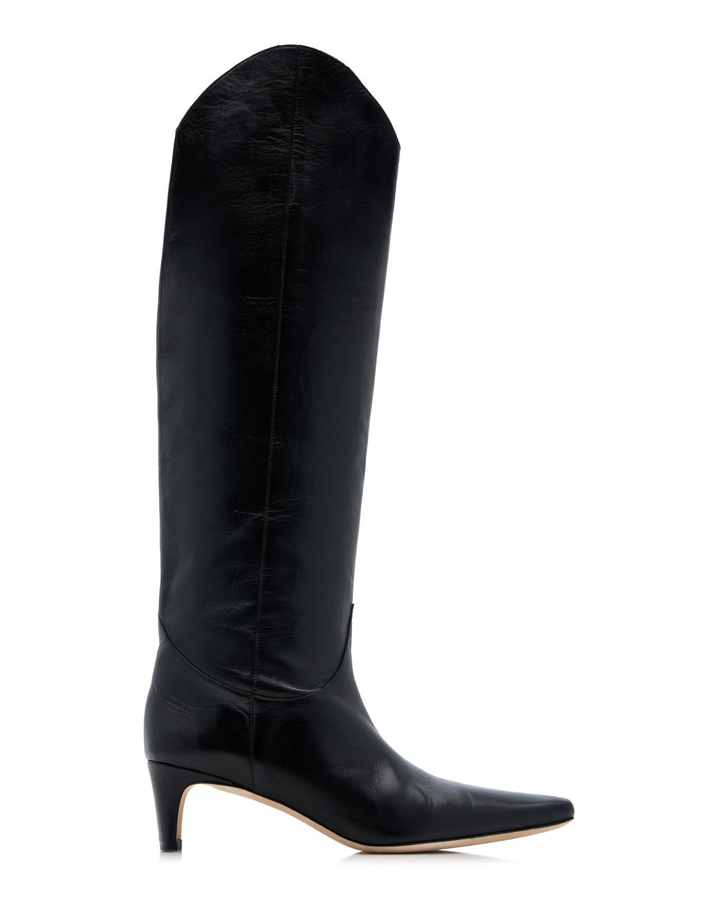 STAUD Wally Tall Leather Western Boots in Black Lyst
