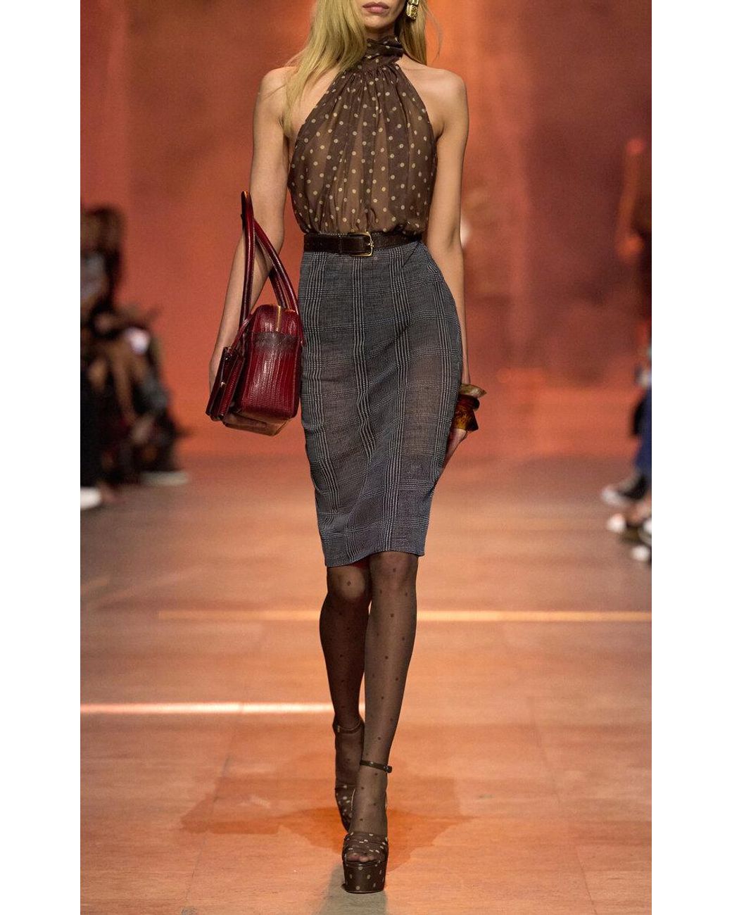 Elie Saab Brown Printed Tulle Midi Skirt