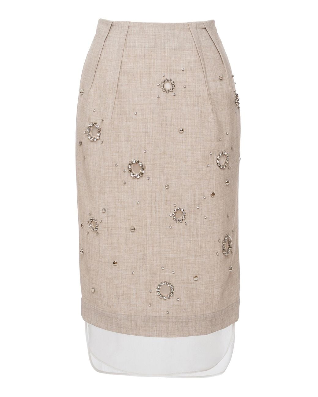 DES_PHEMMES Natural Embellished Pencil Skirt