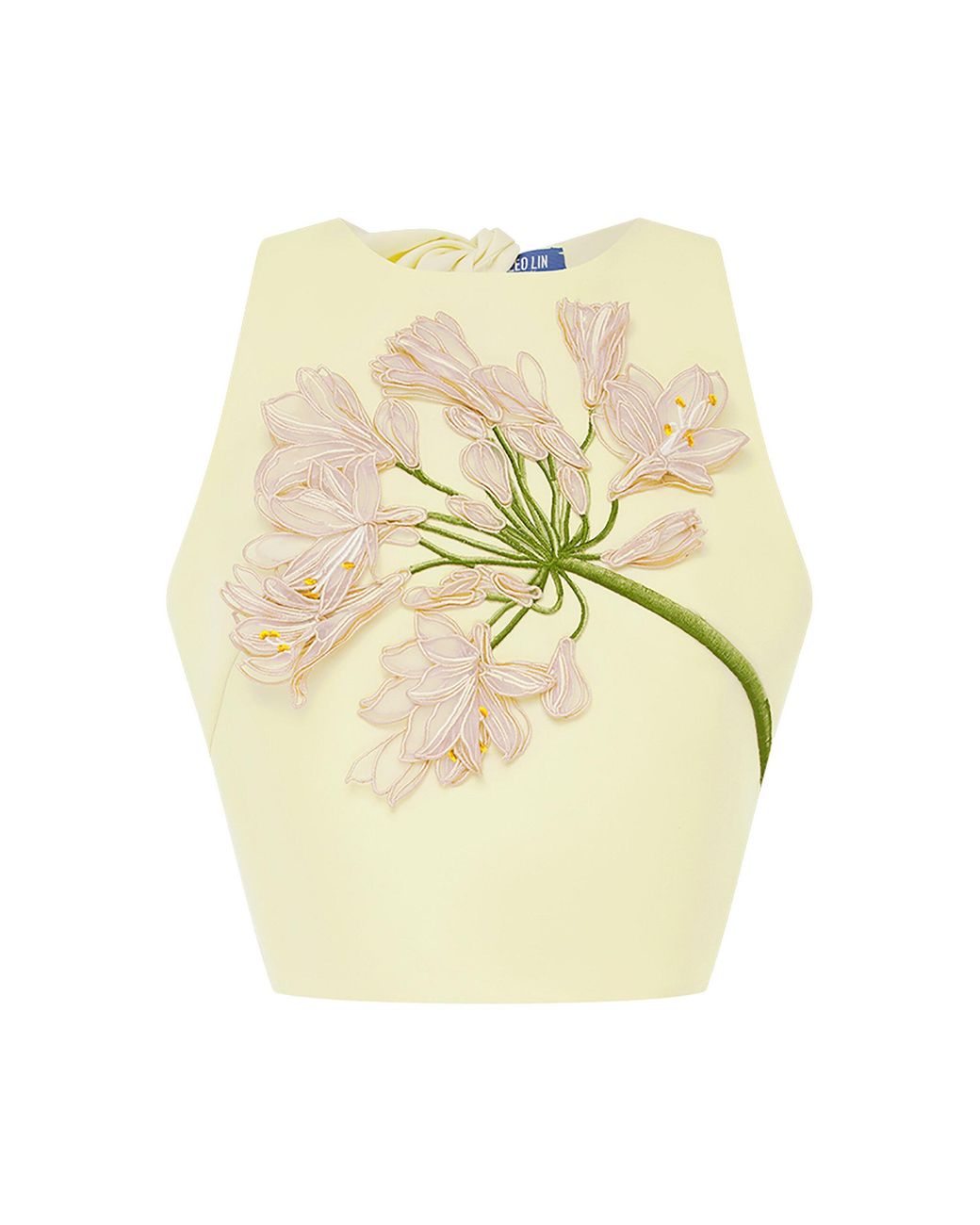 LEO LIN Yellow Ella Applique Bow Crop Top