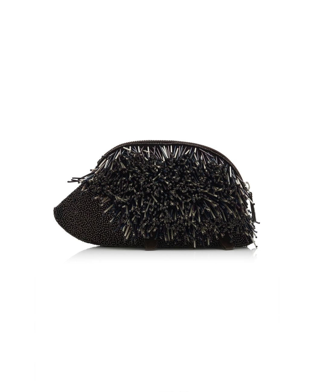 Staud Black Porcupine Beaded Leather Clutch