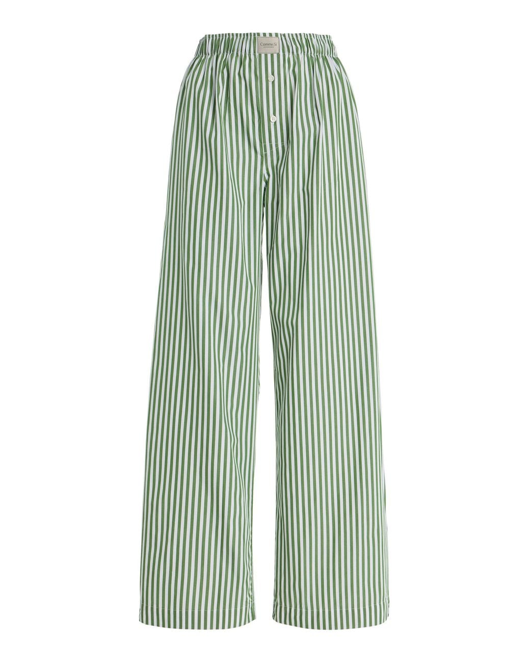 Comme Si Green La Boxer Alta Striped Cotton-poplin Pants