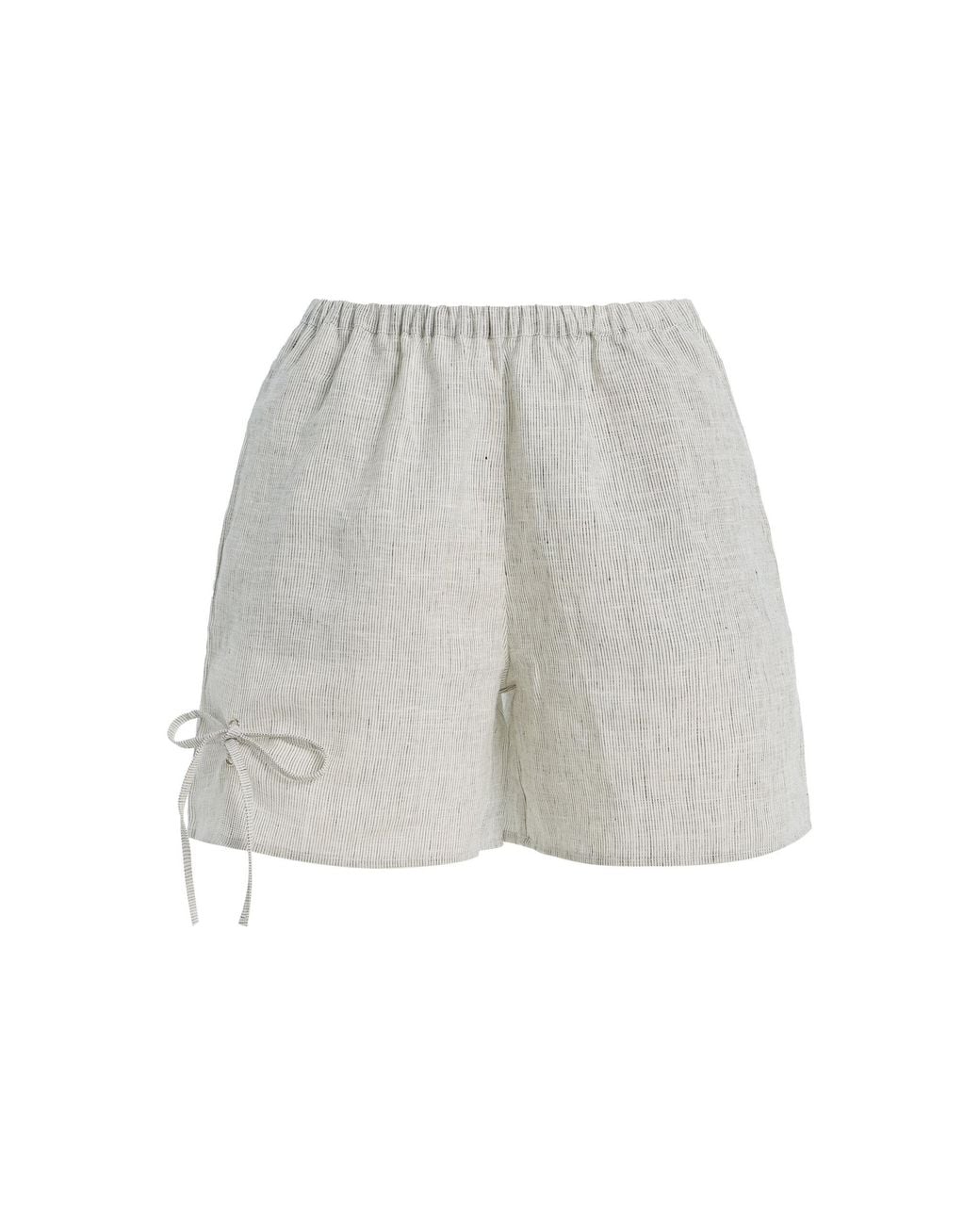 Deiji Studios White Eyelet Striped Linen Shorts