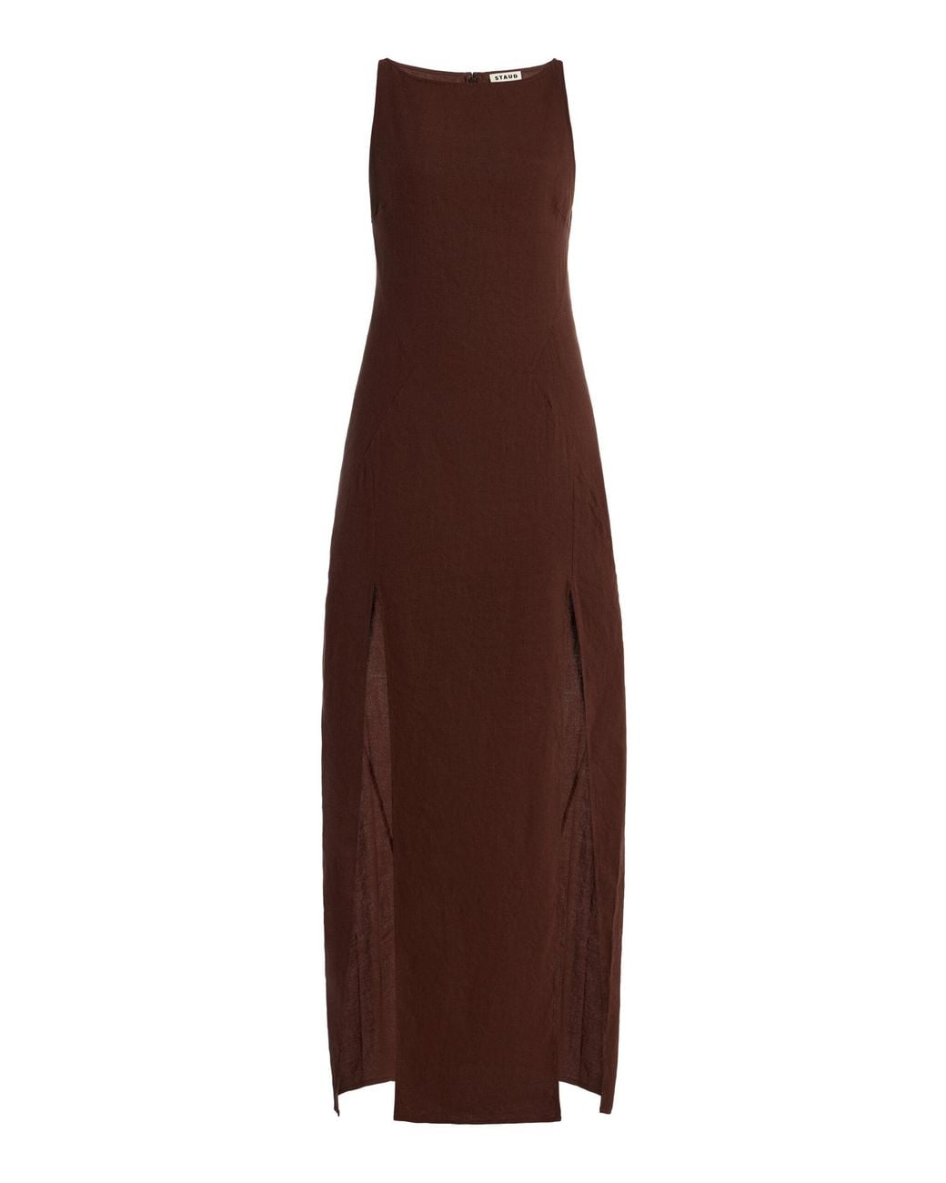 Staud Brown Costa Linen-Blend Maxi Dress
